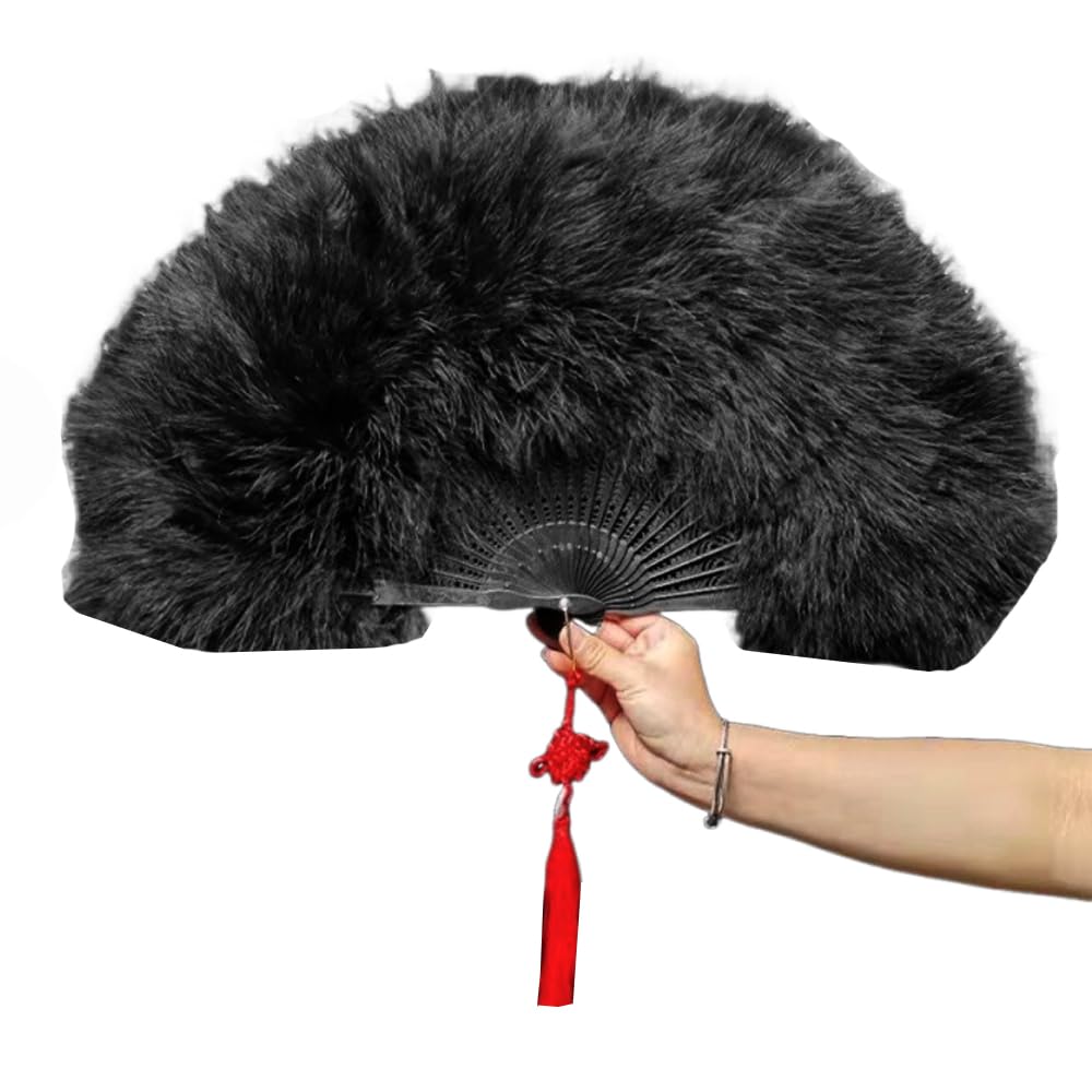 LOYELEY 扇子 羽扇子 ジュリ扇 舞扇子 ジュリアナ羽扇子 ダンス 高級 ふわふわ パーティー 踊り ディスコ バブル ハロウィン コスプレ 舞台道具 結婚式 文化祭 演出 (ブラック)