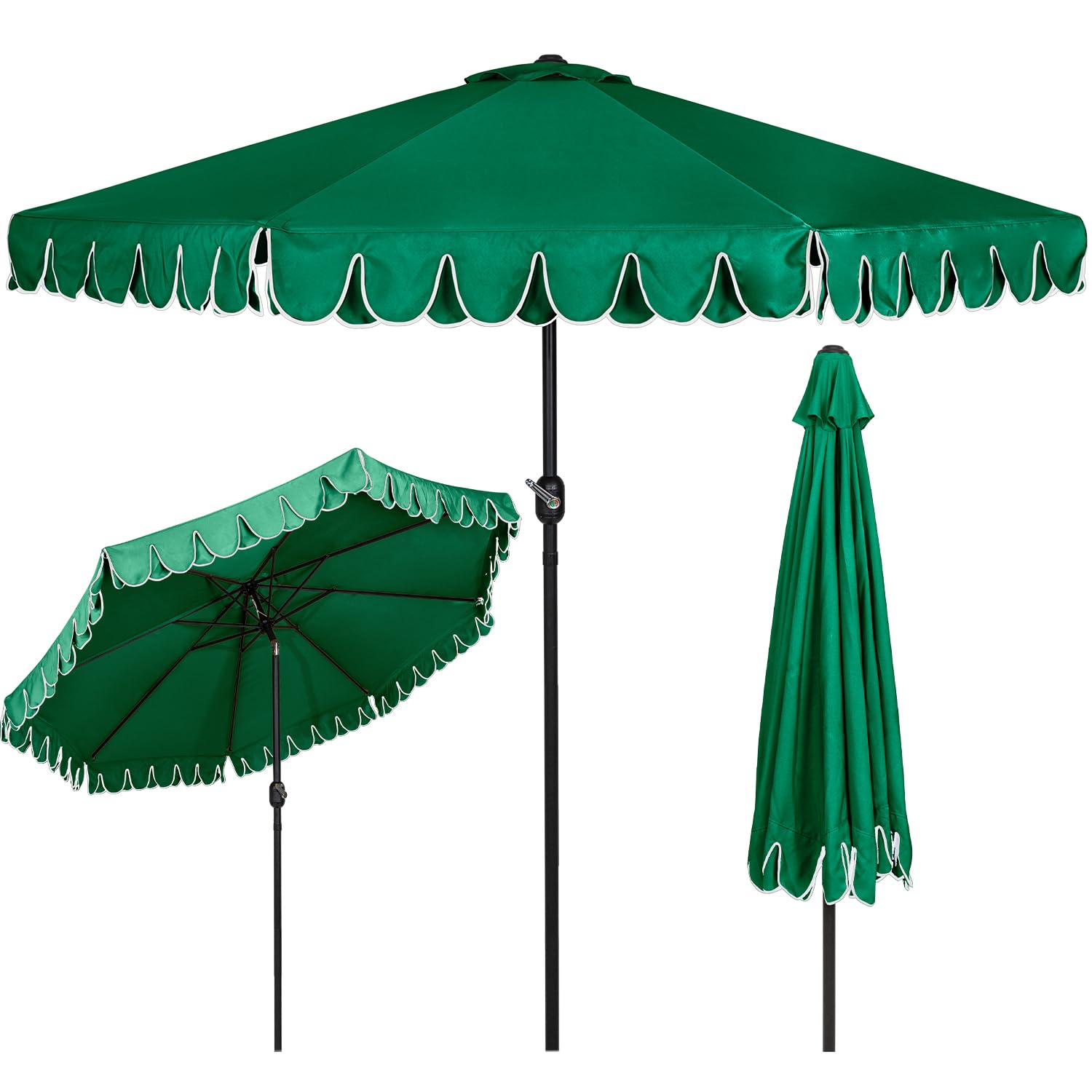 ガーデンパラソル 大型 270cm 風に強い パラソル 角度調節可能 日除け チルト機能付 ハンドル開閉 UVカット 撥水加工 折り畳み 鉄製 ビーチパラソル 庭 テラス ベランダ オープンカフェ ウトドア用 商用 (アーミーグリーン, 270cm)
