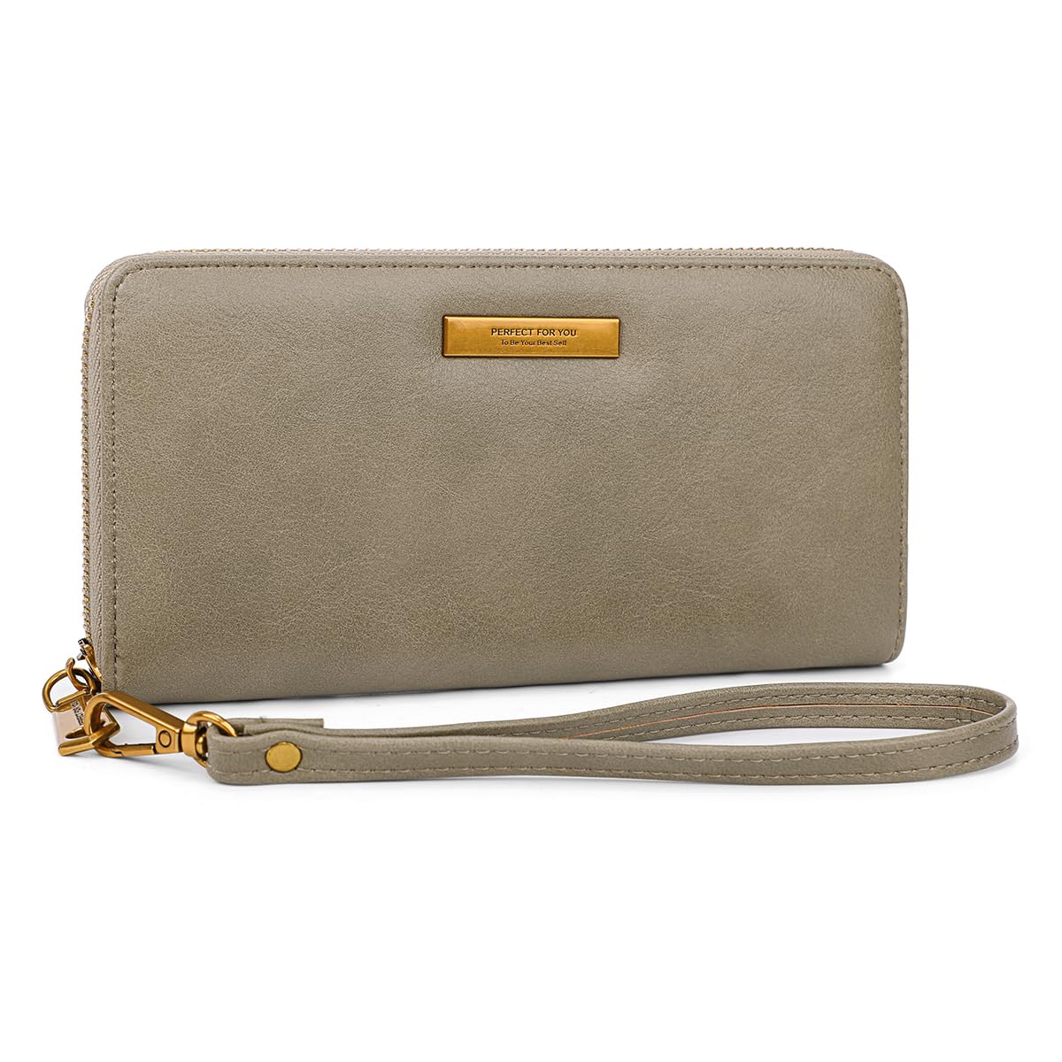 Rakuten - [Haffukiry] 財布 レディース 長財布 ラウンドファスナー 大容量 カード12枚入れ puレザー 手持ち 人気 ロングウォレット 軽量 スマホ入れ 小銭入れ 札入れ ストラップ付き さいふ（グレー）
