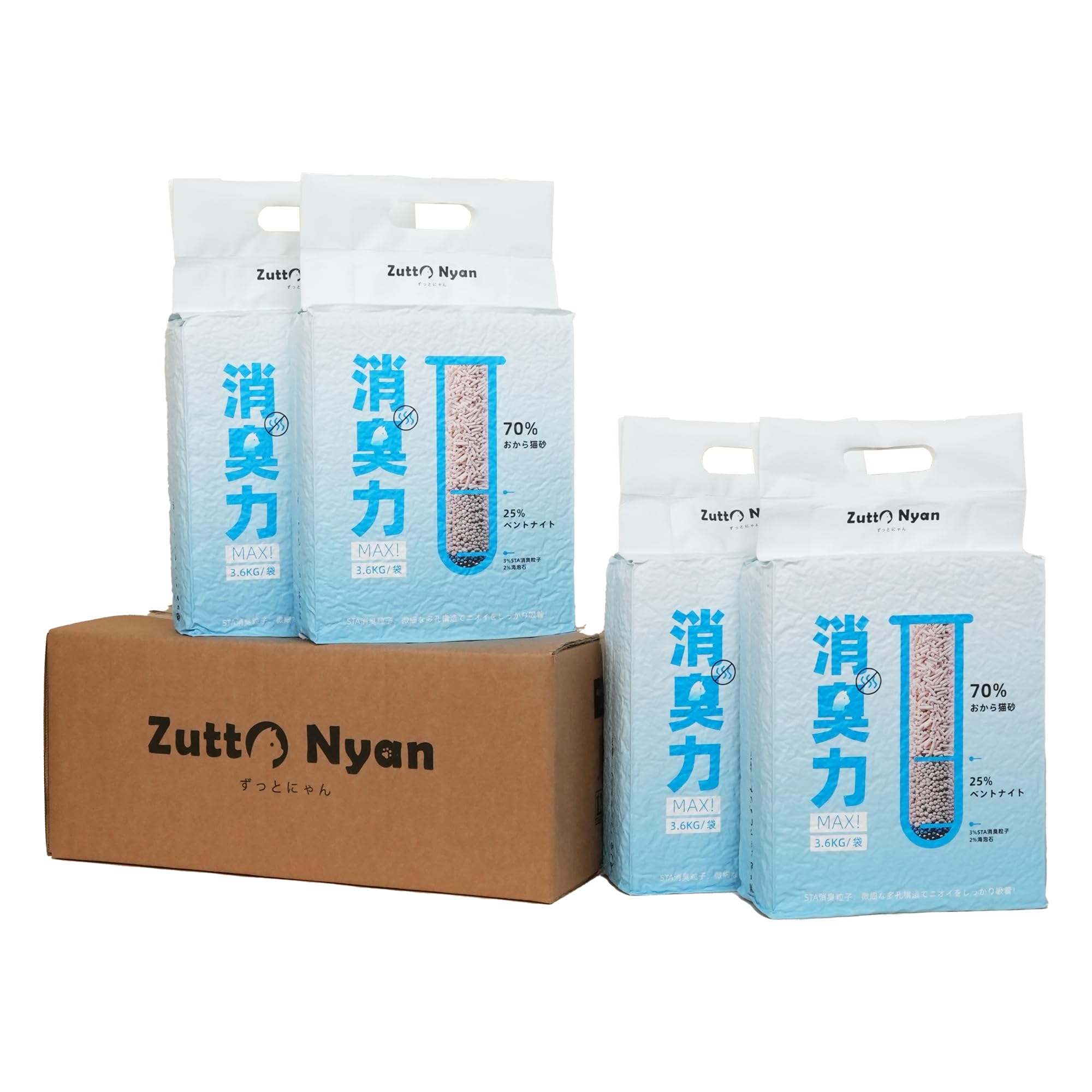 Rakuten - Zutto Nyan猫砂 おから 固まる【消臭力MAX】ネコ砂 流せる システムトイレ対応 4in1 おから ベントナイト STA消臭分子 海泡石 天然素材 真空パック 飛び散らない 室内猫の砂 アパート3.6kg×4袋