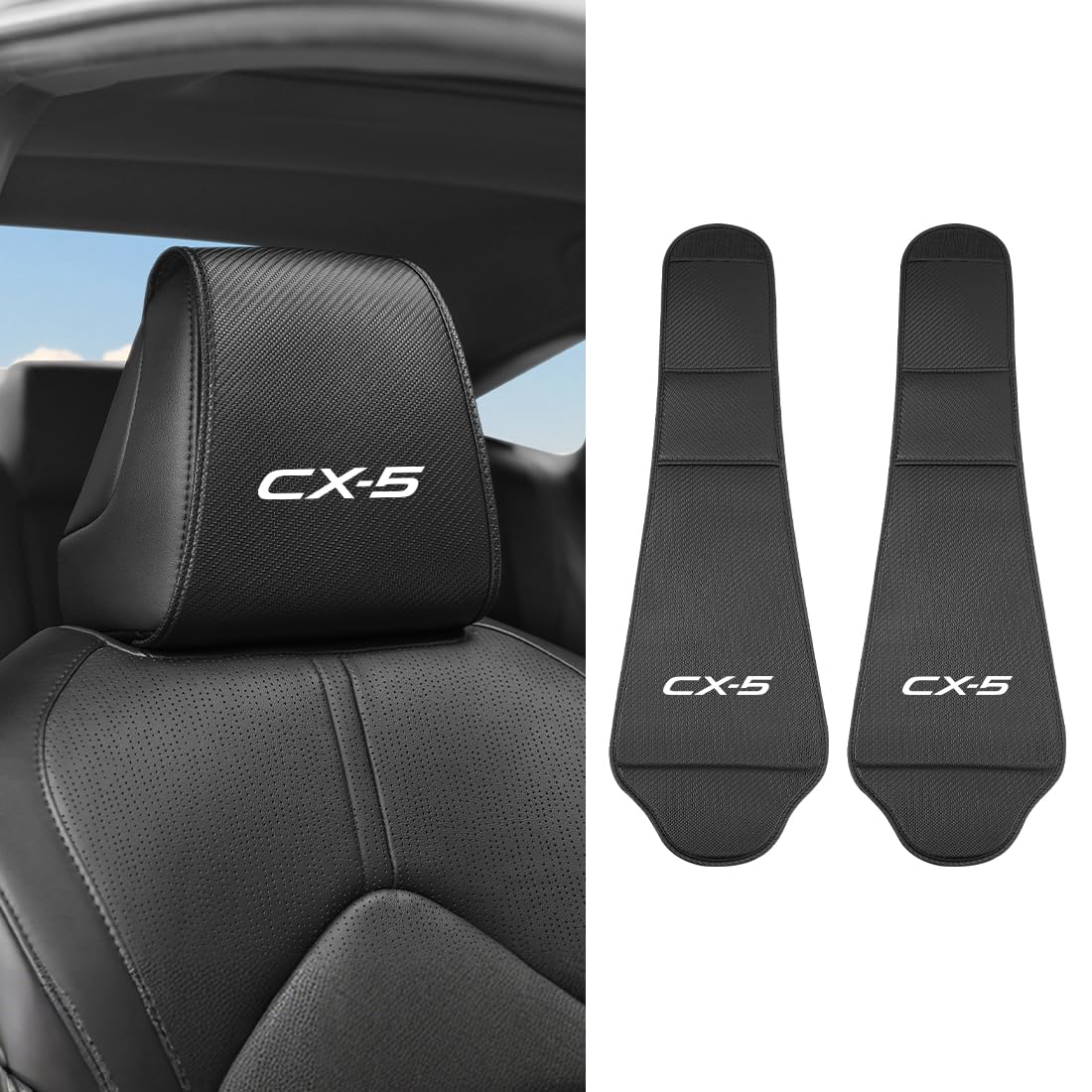 Rakuten - CX-5 適用 ヘッドレストカバー 車用 収納ポケット付き カーボン調 に対応 CX-5 CX5 に対応 カーシートヘッドレスト カバー 個性発揮 取付簡単 お手入れ簡単 汚れや傷防止対策 シートカバー よい通気性 PUレザー 車 内装パーツ 運転席+助手