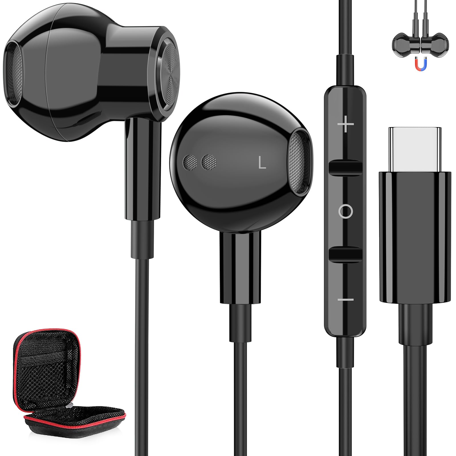 タイプ c イヤホン 有線 USB Type C イヤフォン 磁気設計 対応iPhone16 15 Pro max plus/iPad Pro Air 4 5/iPad mini 6/第10世代/Galaxy/Google Pixel 8a Pro 7a/