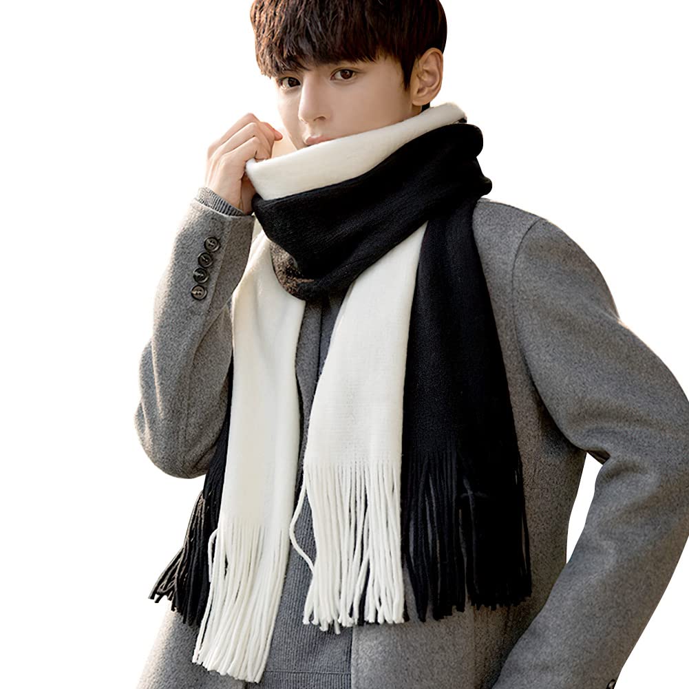 [Andeor] マフラー ストール メンズ 秋 冬 防寒 柔らかい肌触り・上質なウール・大判ストール・ショール・ストライプ・大きいサイズ シンプル カジュアル おしゃれ 暖かい 厚手 防風 プレゼント・ギフト・贈り物・誕生日・記念日・男女兼用 (ブラック