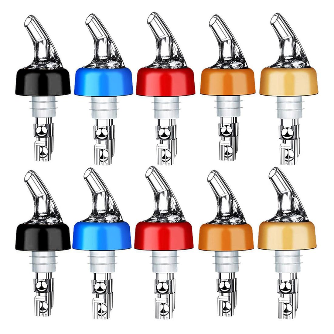 INIBUD 定量 ポーラー ポアラー 30ml ウイスキー ワイン カクテル ボトル 1オンス 5色 10個セット