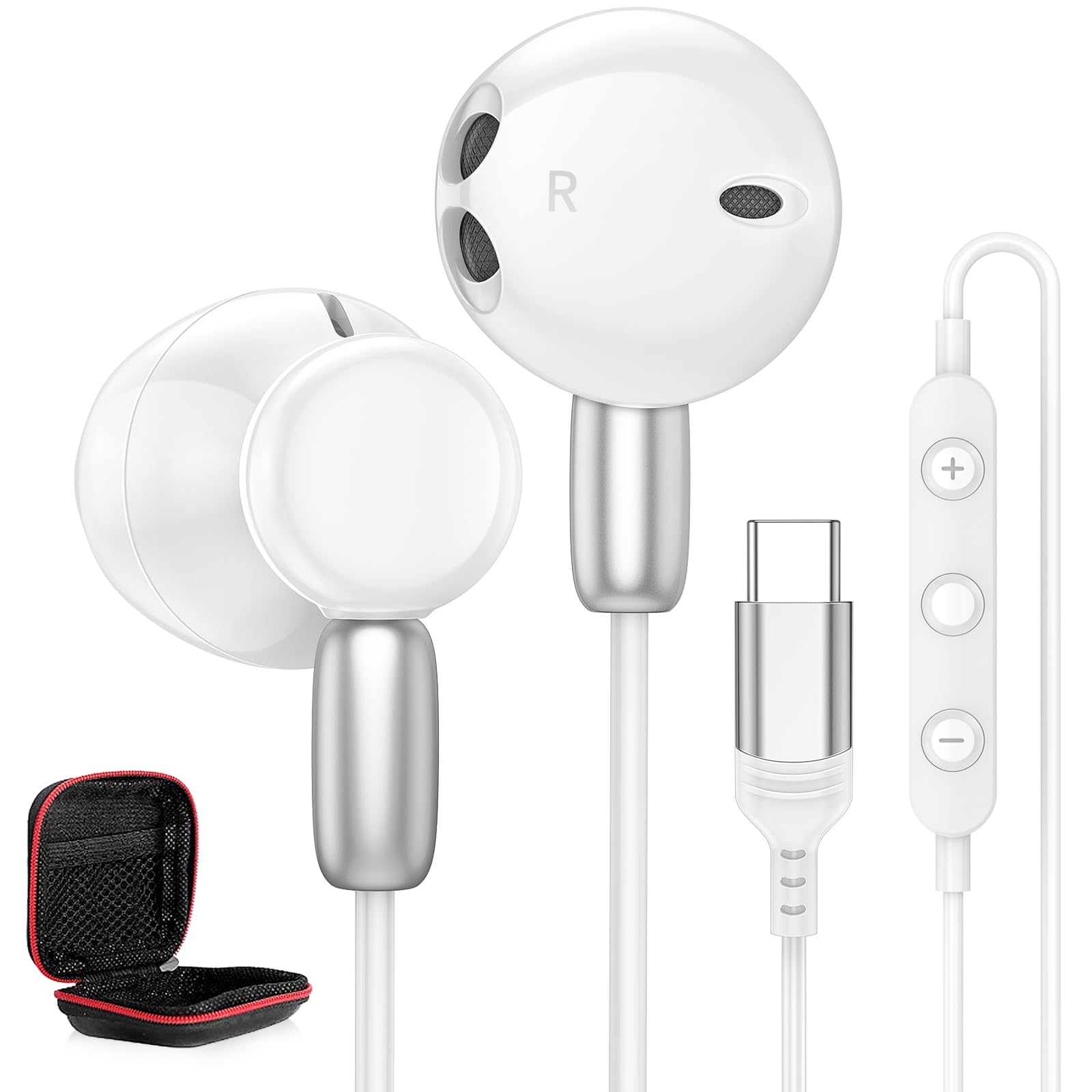 タイプc イヤホン 有線 マイク付き type-c イヤホン 対応iPhone 15 16 Pro Max Plus/iPad/Google Pixel 8a 7a 9/Galaxy/Xperia/Huawe/Xiaomi Redmi ノートパソコンなどU