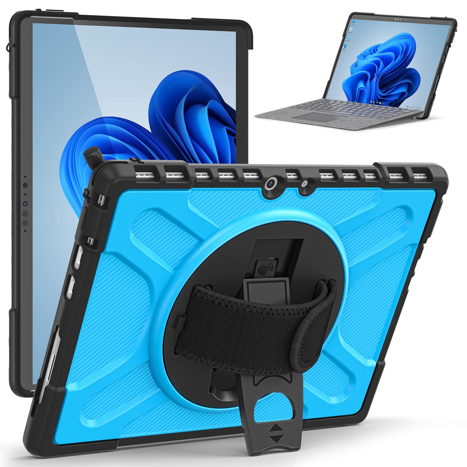 Rakuten - Surface Pro 8 ケース 耐衝撃 360°回転スタンド機能 マイクロソフト surface pro8 カバー (13 インチ) おしゃれ サーフェス プロ8 保護ケース 調節可能 丈夫 ハンドストラップ 防塵 多機能 実用 強い衝撃保護性能,A-