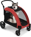 Totoro ball ペットカート 大型犬カート 折りたたみ式 耐荷重50kg 多頭中型犬 バギー 犬用ベビーカー 飛び出し防止 通気性アップ ブレーキ機能 4輪 大型わんわんカート お出かけ 乗り降りラクラク (レッド, 大型犬用)