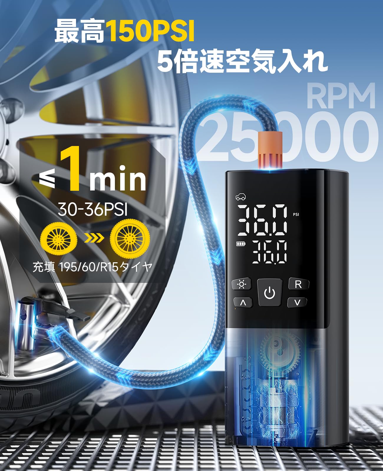 ��ž�� �������� ��ư�������� �Х��� �� ʩ/��/�Ƽ��Х���б� ���簵��150PSI ��®��Ŷ ��ư��� 6000mAh���������� �����ɥ쥹 ��������ץ�å��� ����ѥ��� �饤����������/SOS/LED����饤��/��Ǽ����