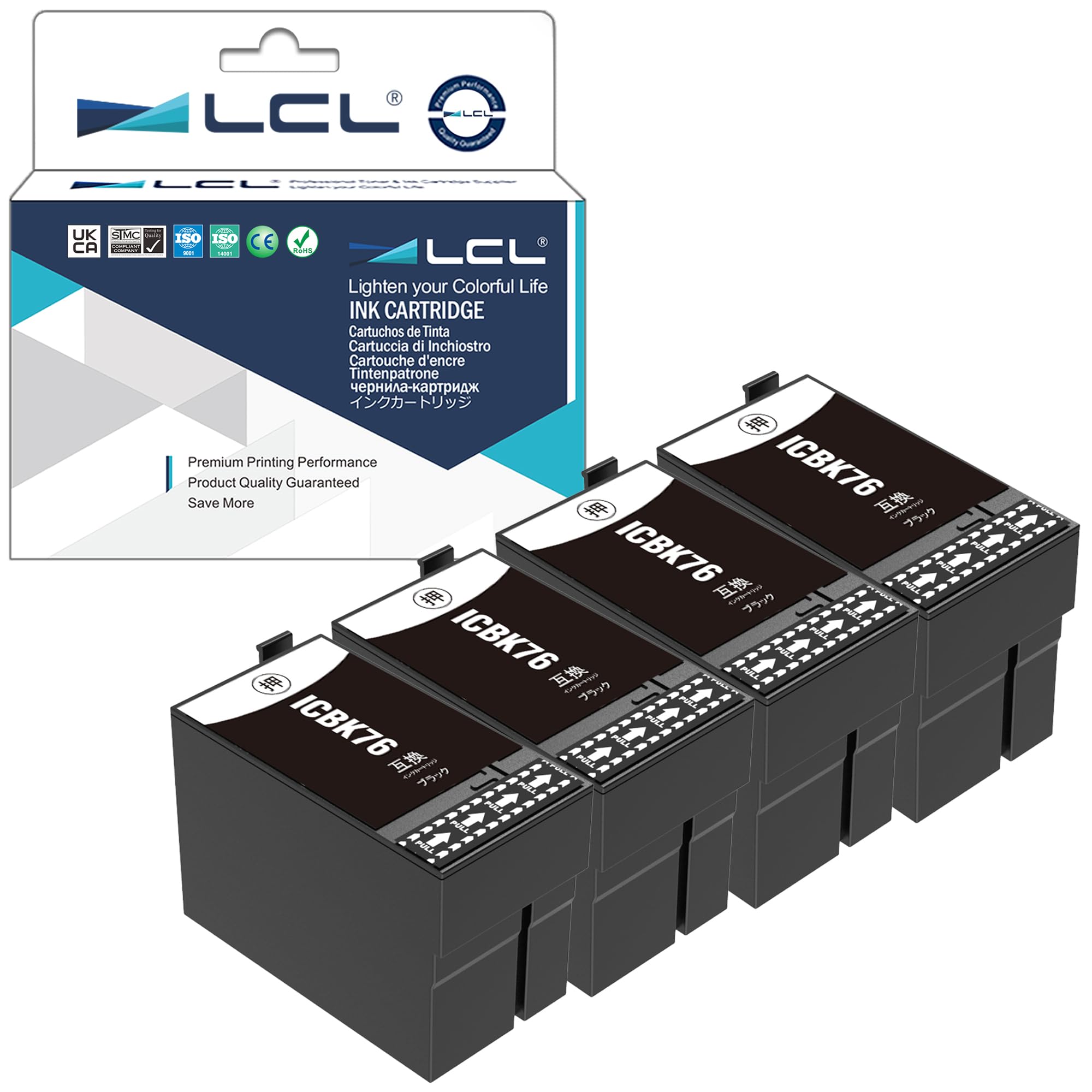 LCL エプソン用 IC76 ICBK76 大容量 （4パック ブラック） 互換インクカートリッジ 残量表示付き 対応..