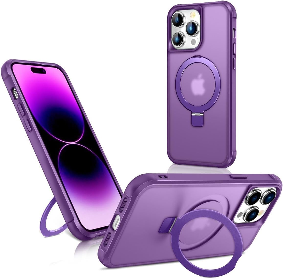 Rakuten - 360スタンド iPhone 14/iPhone 13 ケース MagSafe対応 マグネット搭載 半透明 アイフォン14/13 スマホカバー 隠しリンク付き 360°回転スタンド ストラップホール付き カメラ保護 カバー 耐衝撃 軽量 薄型 おしゃれ,