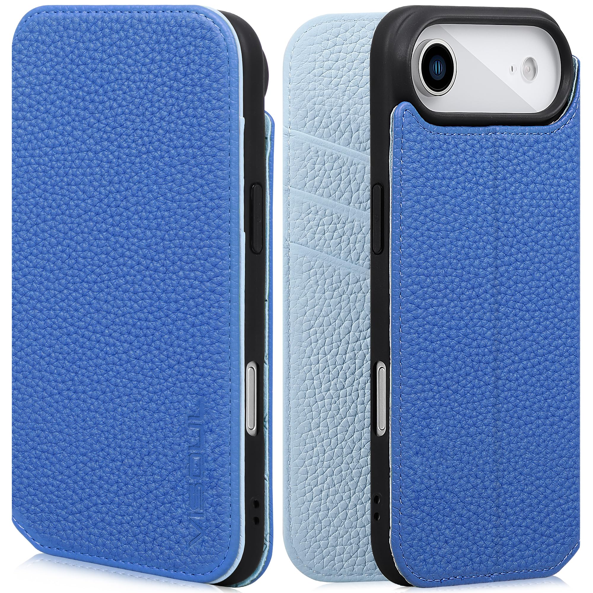 VISOUL iPhone Air 対応 ケース 手帳型 本革 アイフォン エア 手帳型ケース MagSafe対応 スマホケース レザー カード収納 携帯カバー 横置きスタンド機能付き マグネット式 全面保護 柔軟なTPU素材 アイホン Air インディゴ