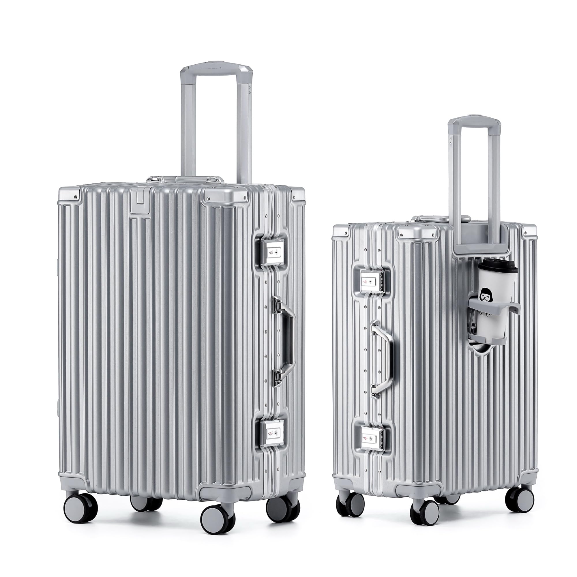 [Spyplan] スーツケース 軽量アルミフレームタイプ キャリー ケース XLサイズ 大型 7泊以上 大容量 機内持ち込み キャリーバッグ 隠しフック機能 静音ダブルキャスター 耐衝撃 隠しフック機能 カップホルダー付き 旅行 TSAローク ビジネス