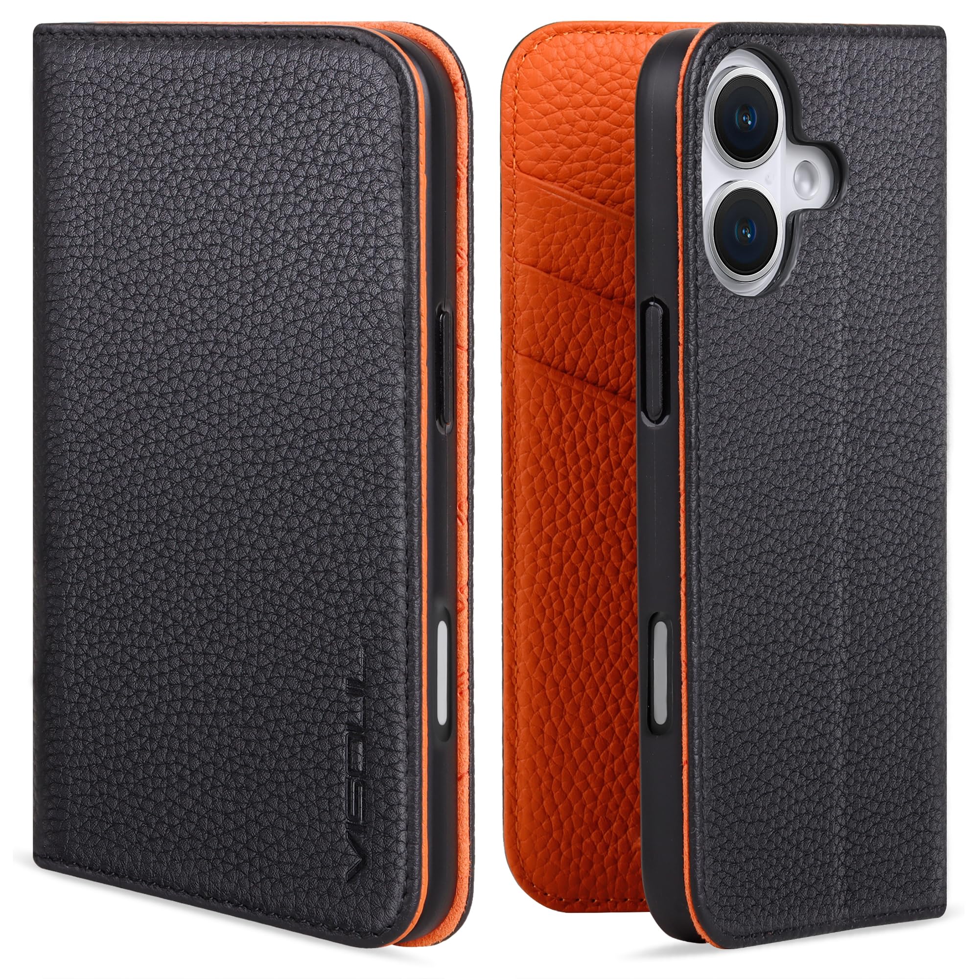 VISOUL iPhone16 対応 ケース 手帳型 本革 MagSafe対応 アイフォン16 手帳型ケース 横置きスタンド機能 スマホケース レザーケース カード収納 携帯ケース 全面保護 マグネット式 柔軟なTPU素材 アイホン16 オレンジ