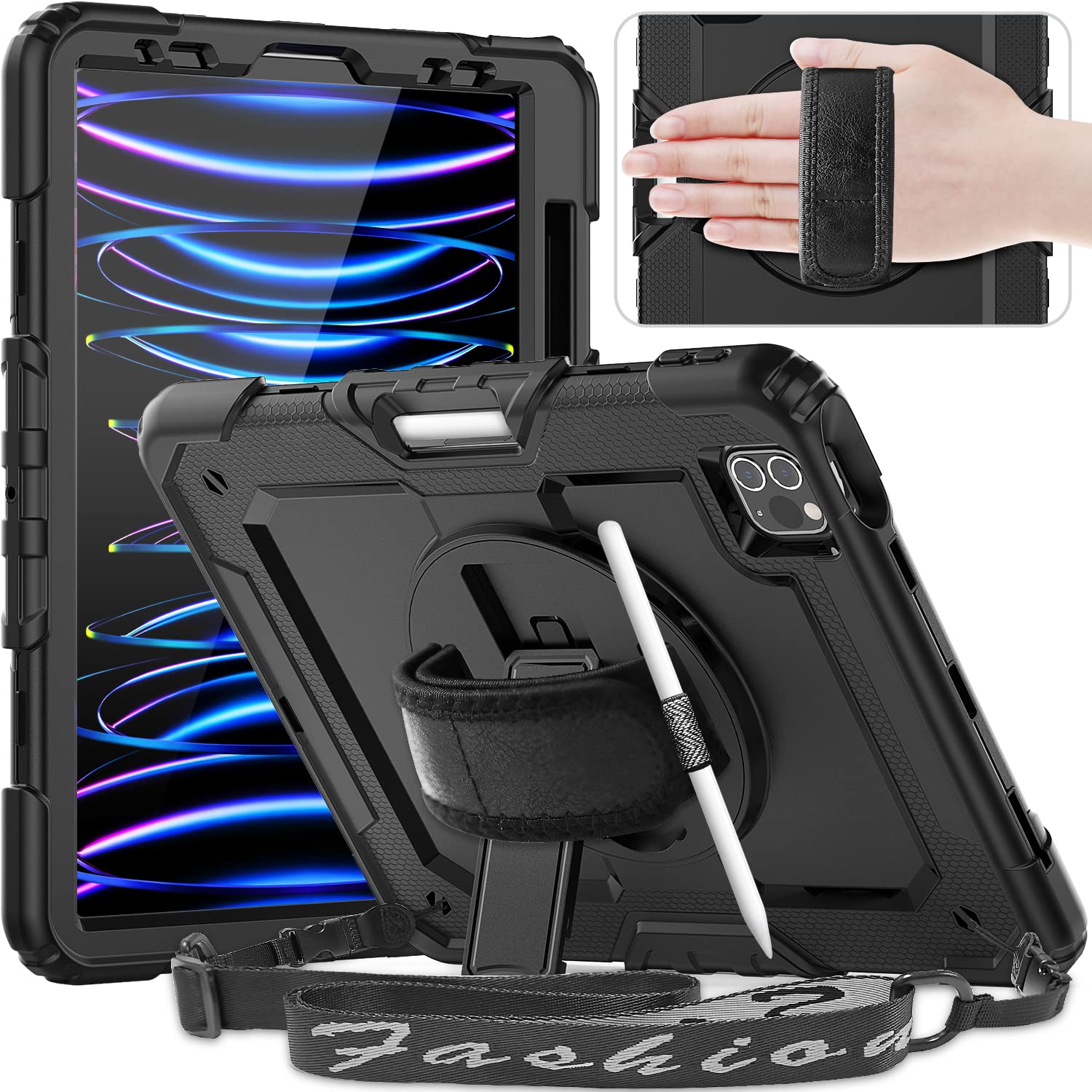 Timecity iPad Pro 11インチ ケース (第4/ 3/ 2/ 1世代) 2022モデル 三層保護 耐衝撃 360°スタンド 画面フィルム ペン収...