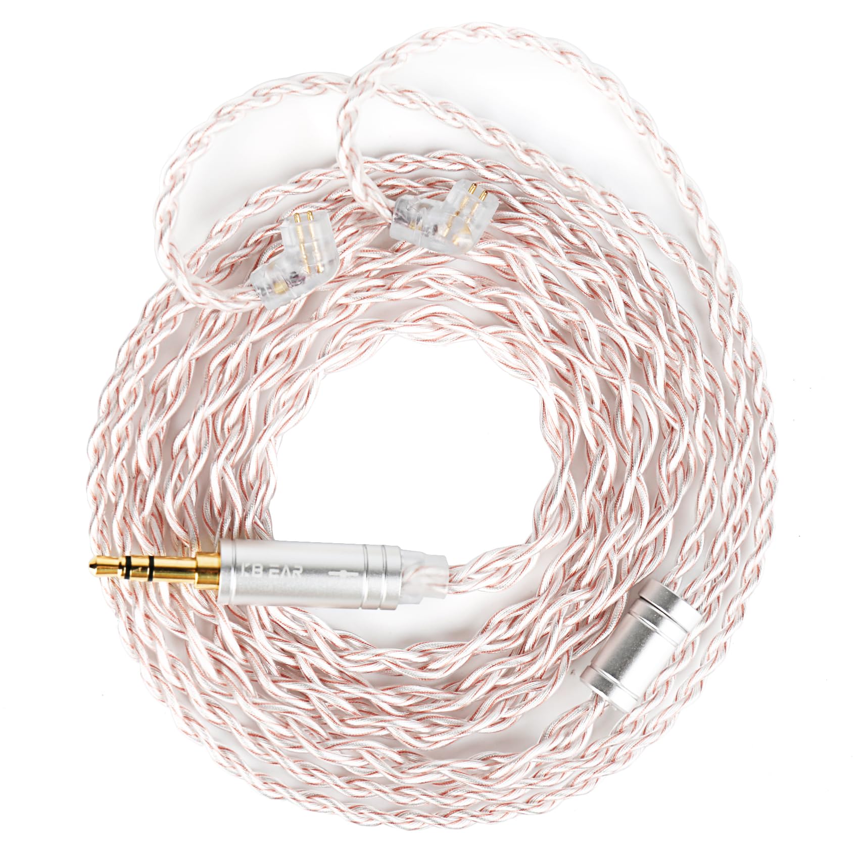 KBEAR 梵音絡 6N無酸素銅HIFIアップグレードケーブルイヤホンリケーブル QDC3.5mmりケーブル 4本撚りのクロス編組合計56芯 音質改善 滑らかでバリのない音 飛び込みと弾力性の両立 シルバーピンク 航空用アルミニウム陽極プラグ着脱式 1.2