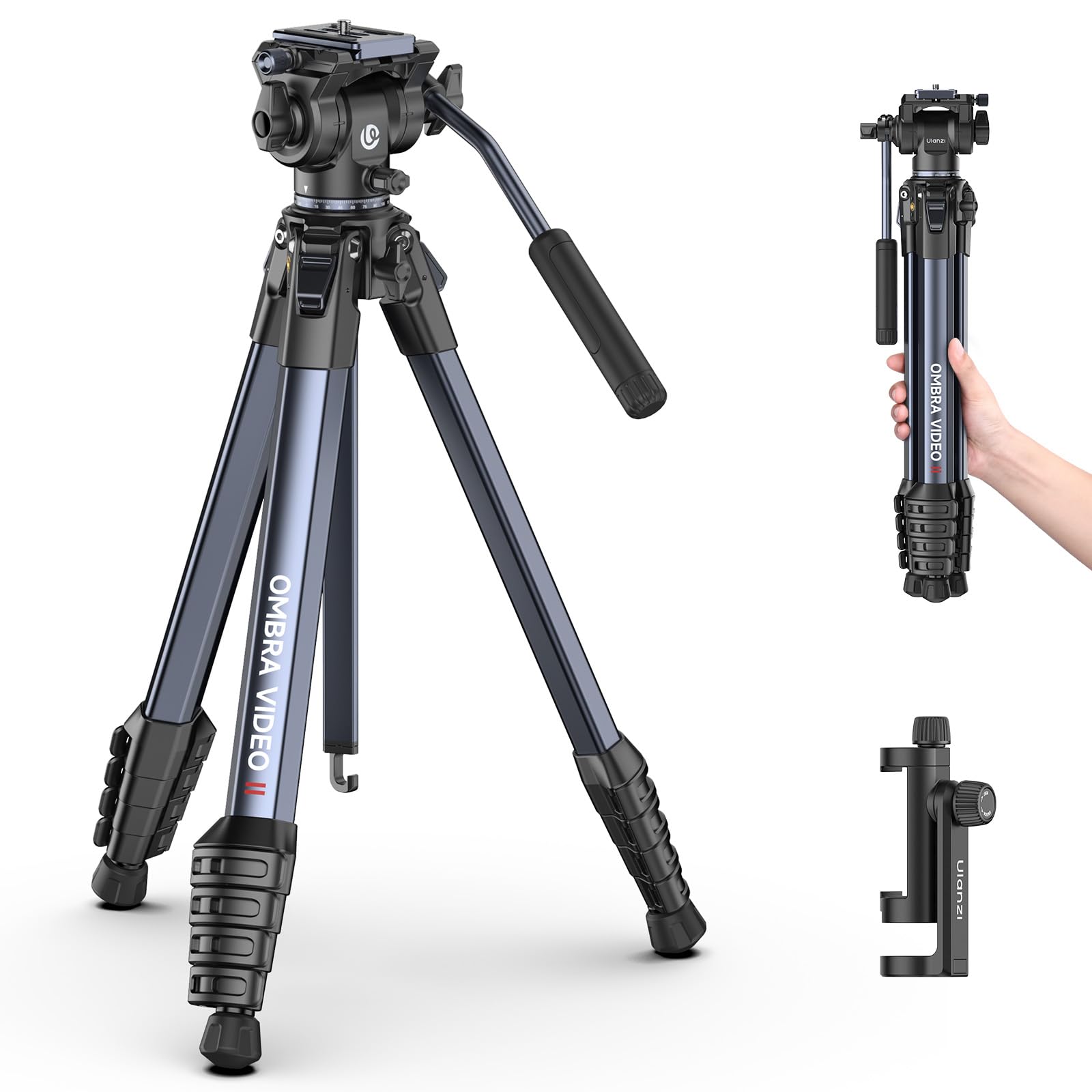 Rakuten - Ulanzi 三脚 カメラ三脚 ビデオ三脚 アルミ合金製 コンパクト 3Way雲台 軽量三脚 6段階伸縮 最大長さ157cm 360°自由ボール雲台 最大耐荷重10kg スマホ三脚 クイックシュー対応 収納袋付き スマホホルダー付き トラベル三脚 ビデオ/