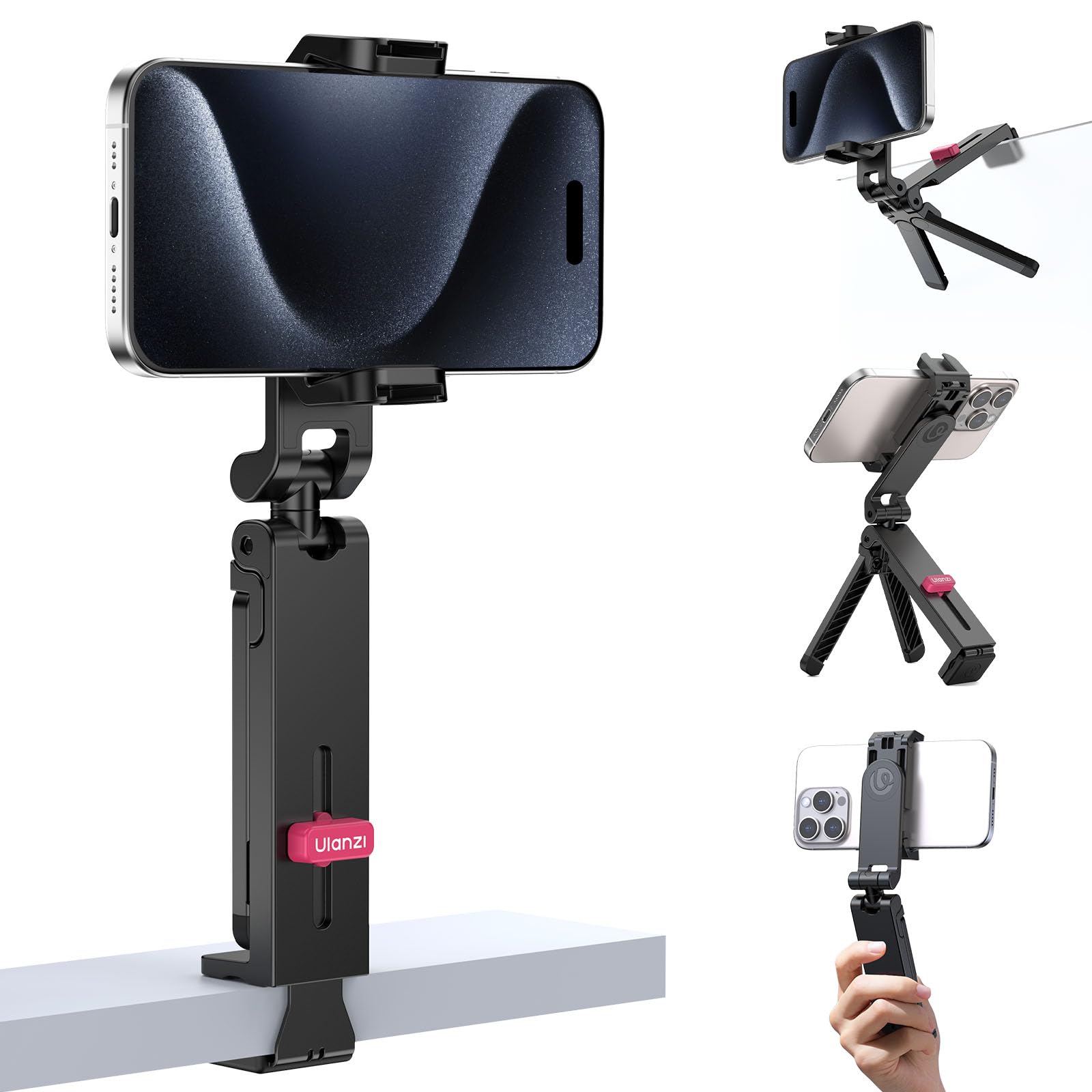 Ulanzi MA89スマホ 三脚 小型 ミニ三脚 多機能スマホスタンド【 スタンド・挟む・手持ち・掛けるモード】安定 軽量 折りたたみ 持ち運び便利 コールドシュー付き 角度調整 携帯スタンド Vlog用 卓上三脚 旅行 出張 飛行機 新幹線 車 キッチ(3)