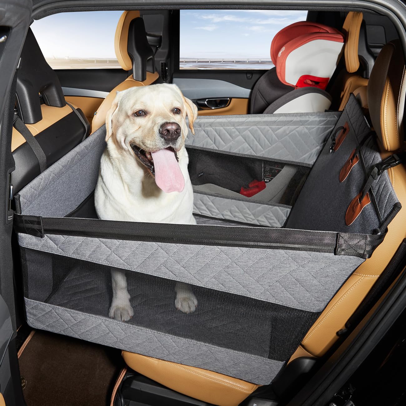Rakuten - Cavoyo【犬旅推薦】犬 車 シート ペットドライブボックス 後部座席 半分 小型犬 飛び出し防止リード付きド 防水 耐摩 滑り止め 汚れ防止 車犬カーシート マット ドライブベッド ハンモック 折り畳み 軽自動車 全車種 全種犬 猫用 犬車に乗せるグッ