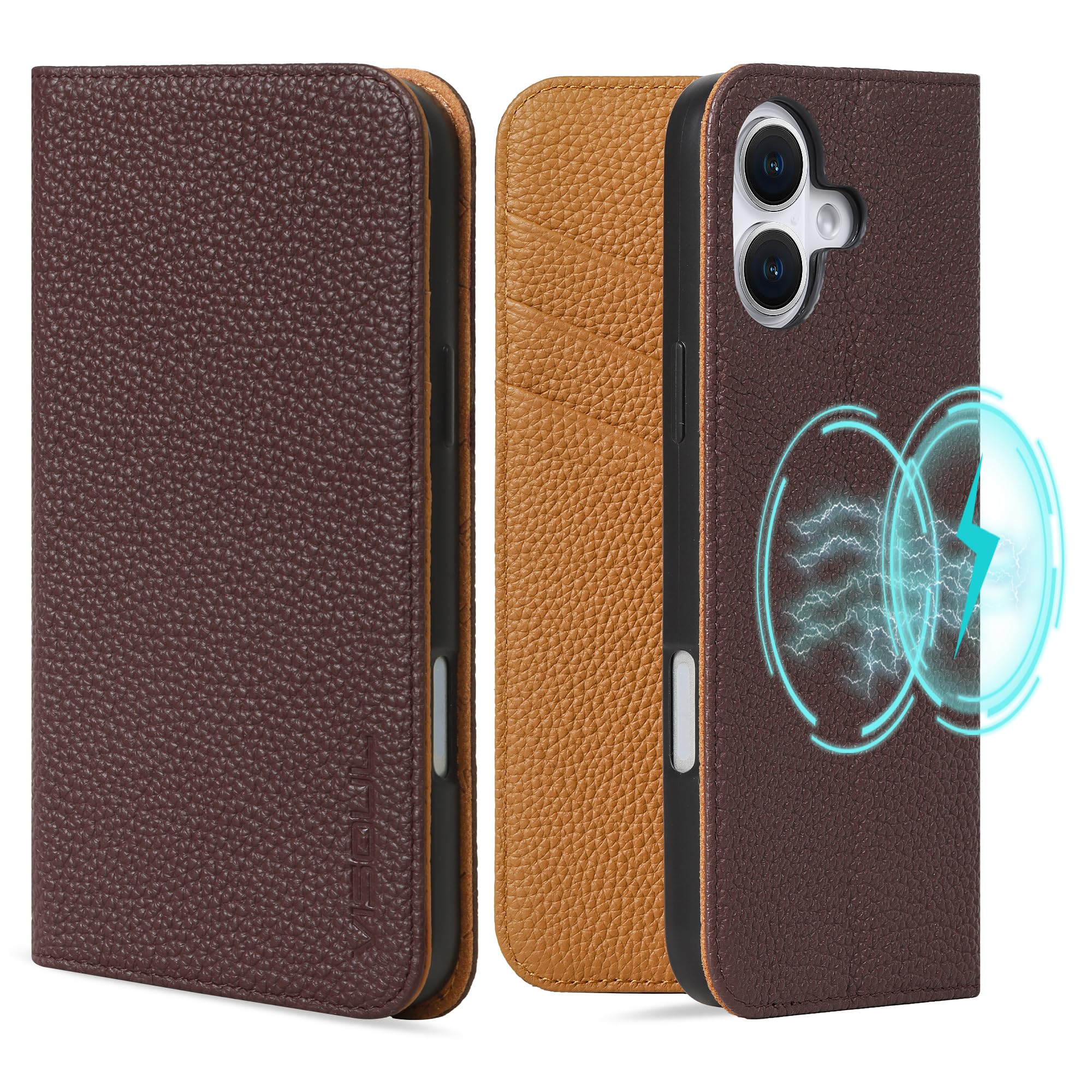 VISOUL iPhone16 対応ケース 手帳型 レザー アイホン16ケース 本革 MagSafe対応 横置きスタンド機能 スマホケース カード収納 携帯カバー マグネット内蔵 柔軟なTPU素材 全面保護 アイフォン16 チョコ ブラウン