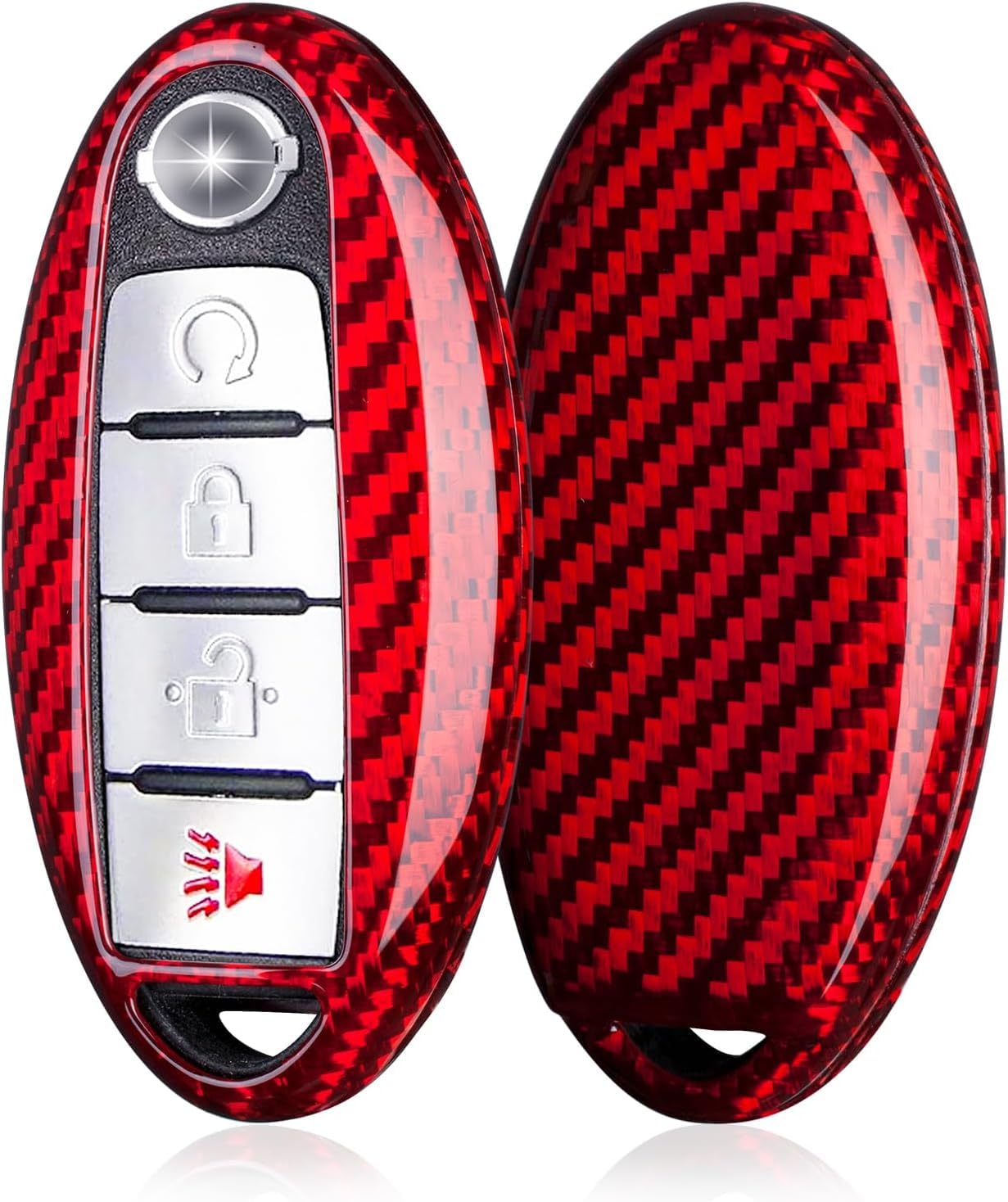 [T-carbon]日産 車用 セレナ キーケース キーカバー セレナ マーチ ノート キューブ エルグランド スカイライン ディアナ エクストレイルに適用 キー ケース リアルガラス繊維 高級 キー カバー レッド（2022-2024年用）