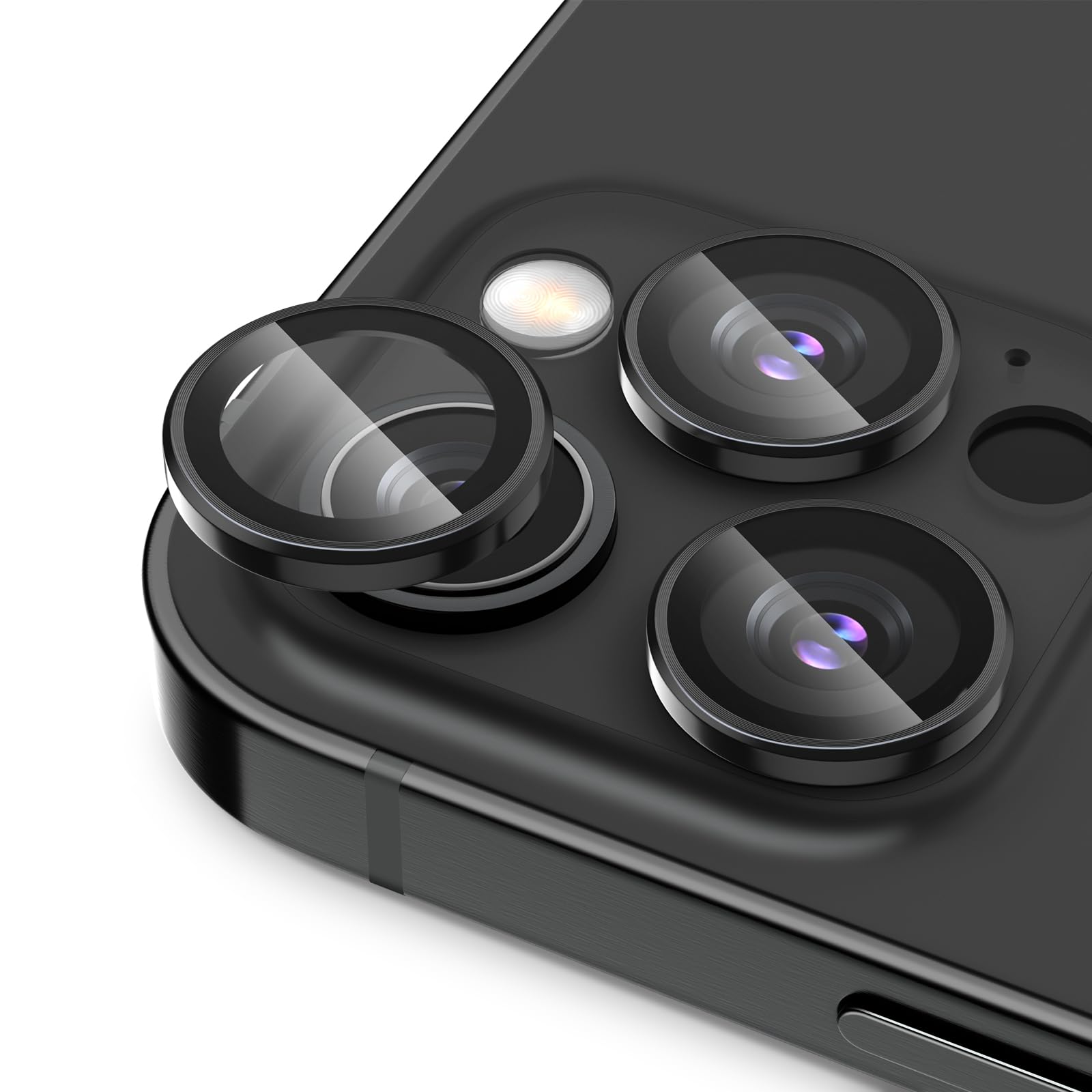 Rakuten - Podick カメラフィルム iPhone 15 Pro/15 Pro Max用 カメラカバー 9H強化ガラス アルミ合金製 アイフォン15プロ/15Pro Max用 カメラ保護 キズ防止 耐衝撃 高透過率 黒縁取り 露出オーバー防止 極薄 カメラレンズカ