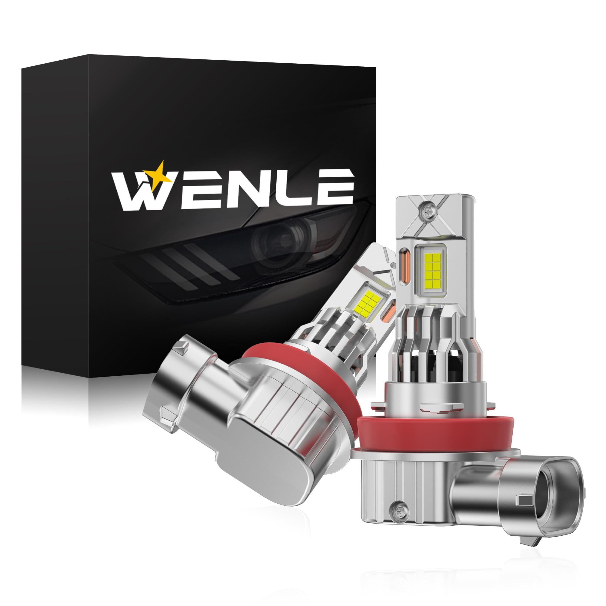 Rakuten - WENLE H8/H9/H11/H16共用 led ヘッドライト・フォグランプ バルブ 新車検対応 8倍明るさUP 爆光20000LM（10000LM*2） 60W(30W*2) ホワイト 6500K DC12V車対応 定電流回路搭載 長寿命 静音冷却ファ