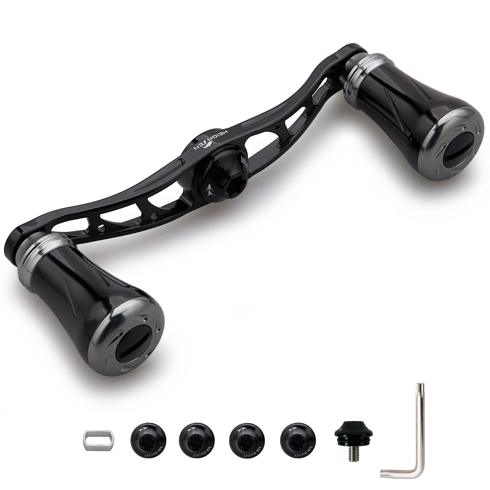 HEIGHTEN 88mm/90mm リール ハンドル 19mm ノブ搭載 シマノ(SHIMANO) ダイワ(DAIWA) アブ(Abu) 通用 ベイトリール 用 Arch Pillar Series (90mm - ブラック＆ガンメタル) (912)