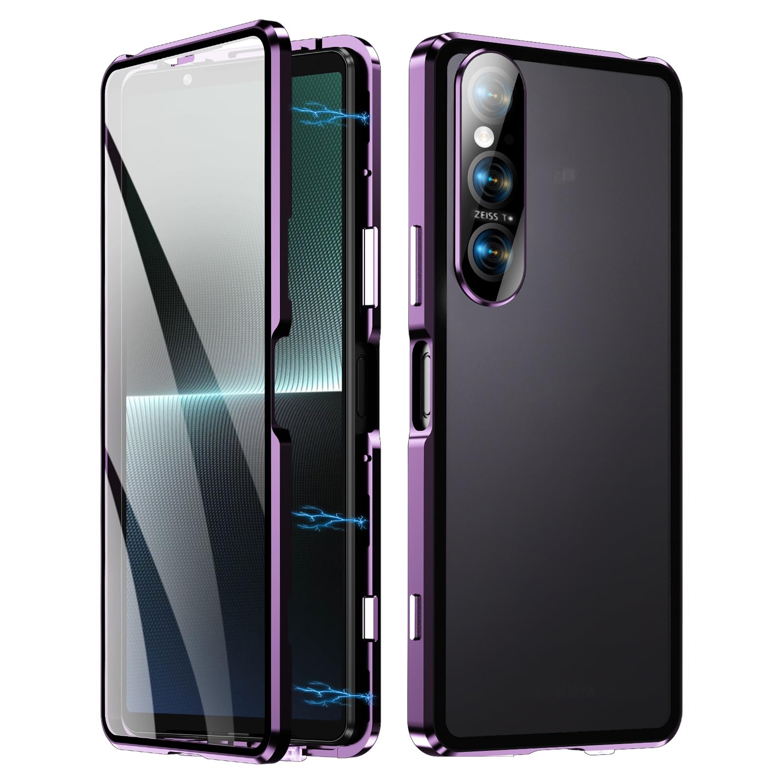 Rakuten - 全面カバーXperia 10 VI 用 ケース クリア [SO-52E SOG14 ] カメラ保護フィルム付き アルミバンパー ガラスフィルム ロック付き マグネット式 エクスペリア10 VI 用カバー 両面ケース バンパーケース 透明,紫
