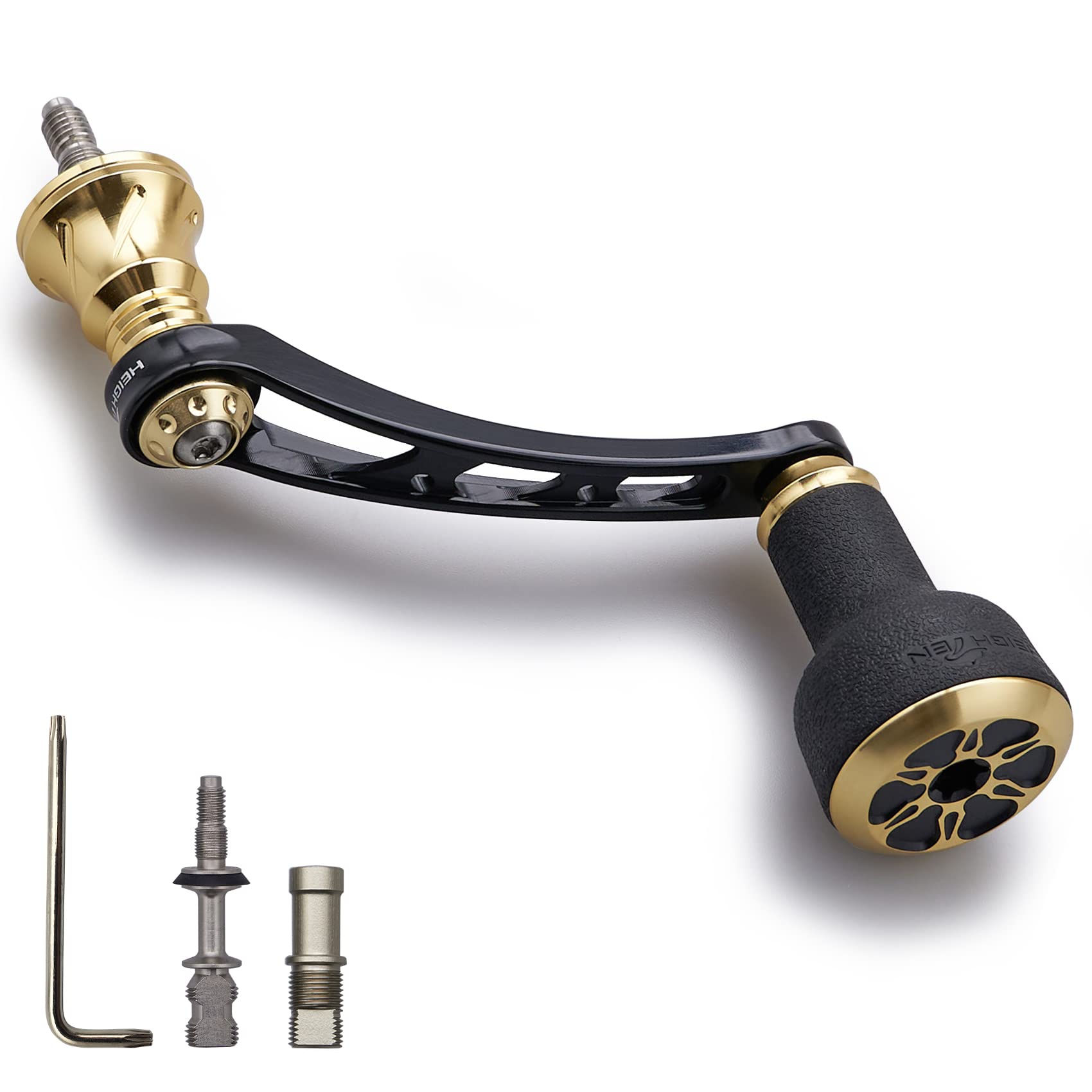 HEIGHTEN 56mm リール ハンドル 24mm TPE製 ノブ搭載 シマノ ダイワ 通用 スピニングリール 用 TPE Series (ブラック＆ゴールド) (478)