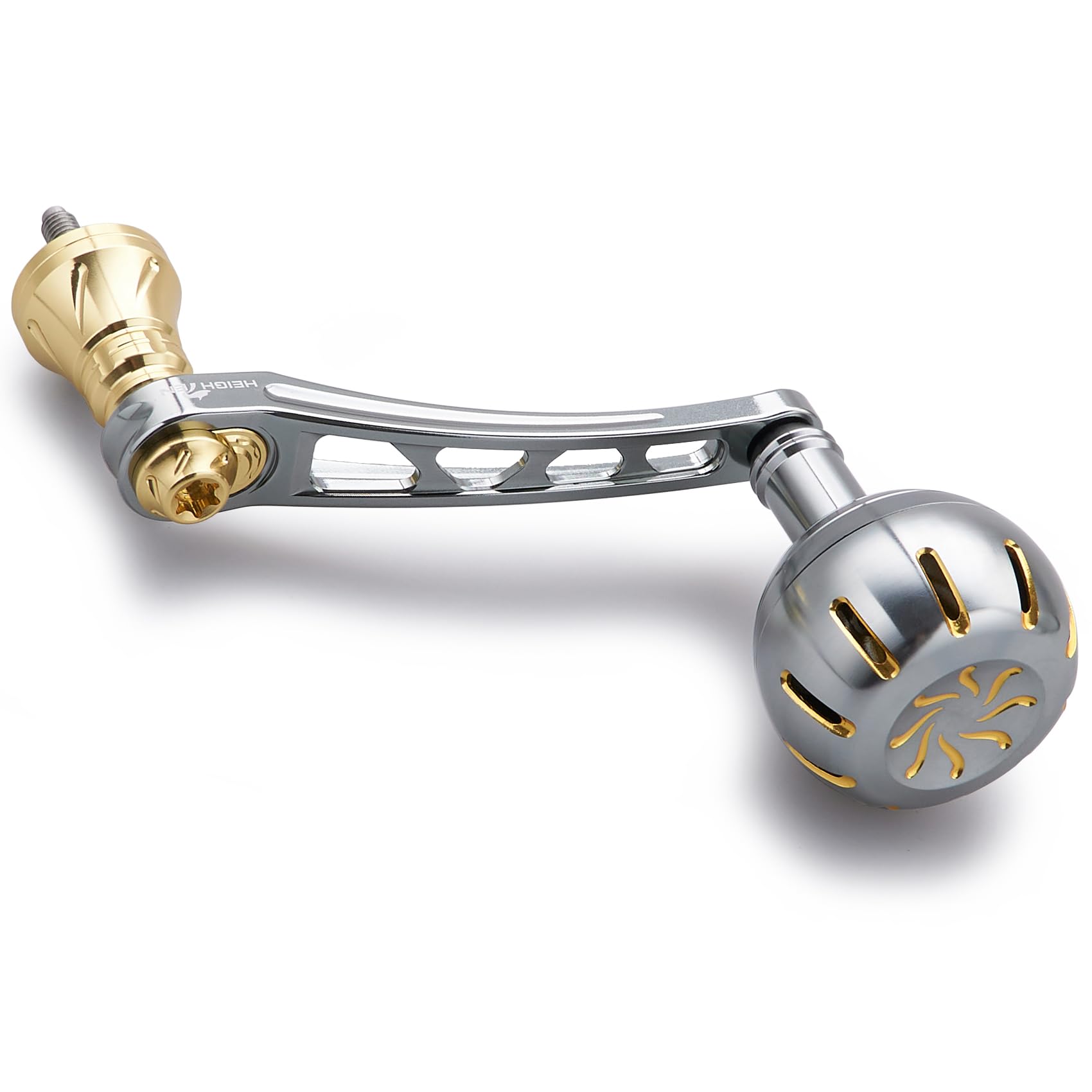 HEIGHTEN 65-70mm可変 リール ハンドル 35/38mm ノブ搭載 シマノ ダイワ 通用 スピニングリール 用 Chrysant Series (ガンメタル＆ゴールド) (760)