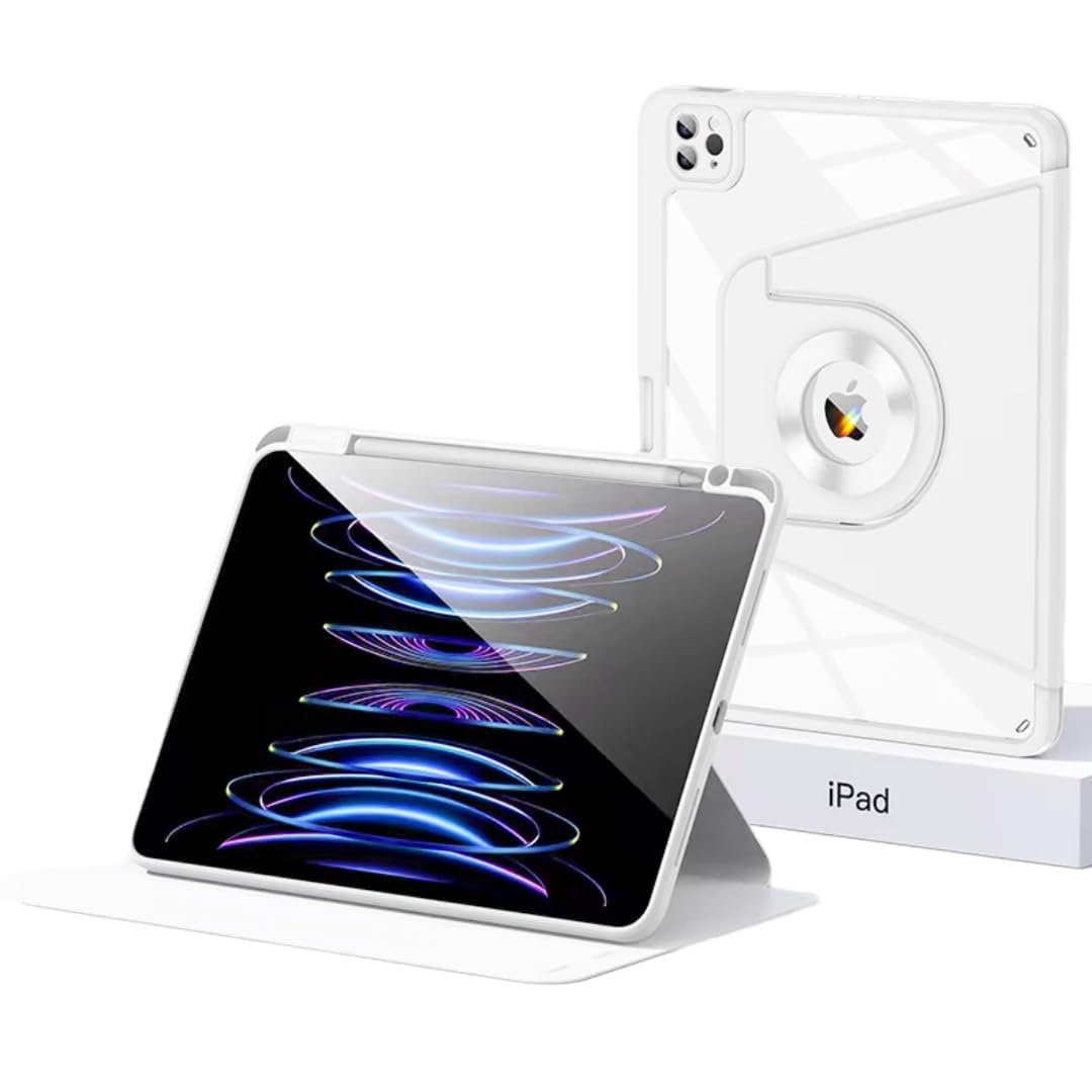Rakuten - 回転ケース 用の iPad Mini7 (A17 Pro)/Mini6, マグネット 分離式 透明 ペン収納 縦置き 手帳型 耐衝撃 おしゃれ 人気 軽量 薄型 タブレットカバー, ホワイト