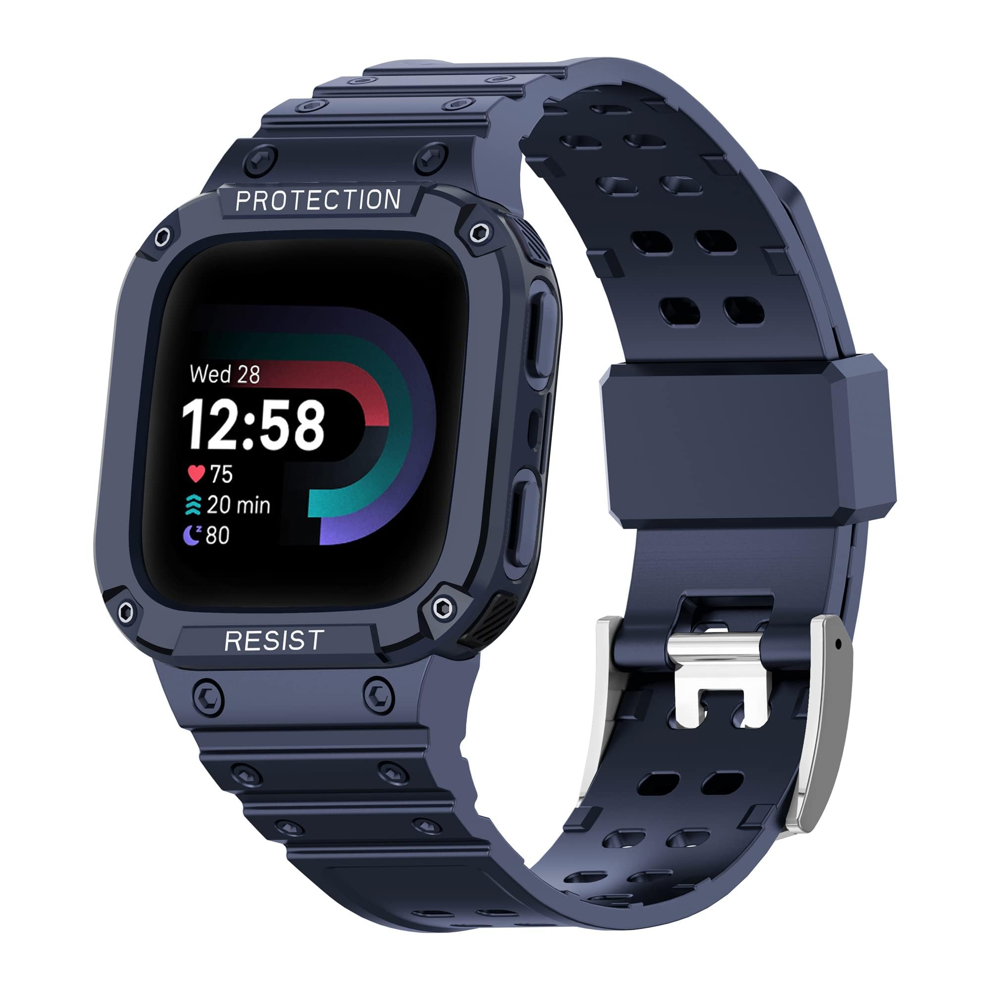 Rakuten - [MOQIAN] コンパチブル Fitbit versa 3/versa 4/Fitbit Sense/Sense2 ウォッチバンド ケース付き ソフトTPUスポーツバンド 調節可能 交換ベルト レディース メンズ (7#)