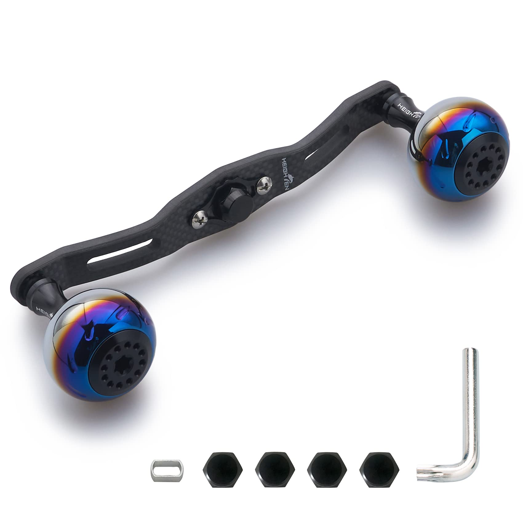 HEIGHTEN 130/120/110mm リール ハンドル 厚さ4mm 1.5K炭布 カーボン 30mmノブ搭載 シマノ(SHIMANO) ダイワ(DAIWA) アブ(Abu) 通用 ベイトリール 用 Aurora Series (130mm, ブラッ