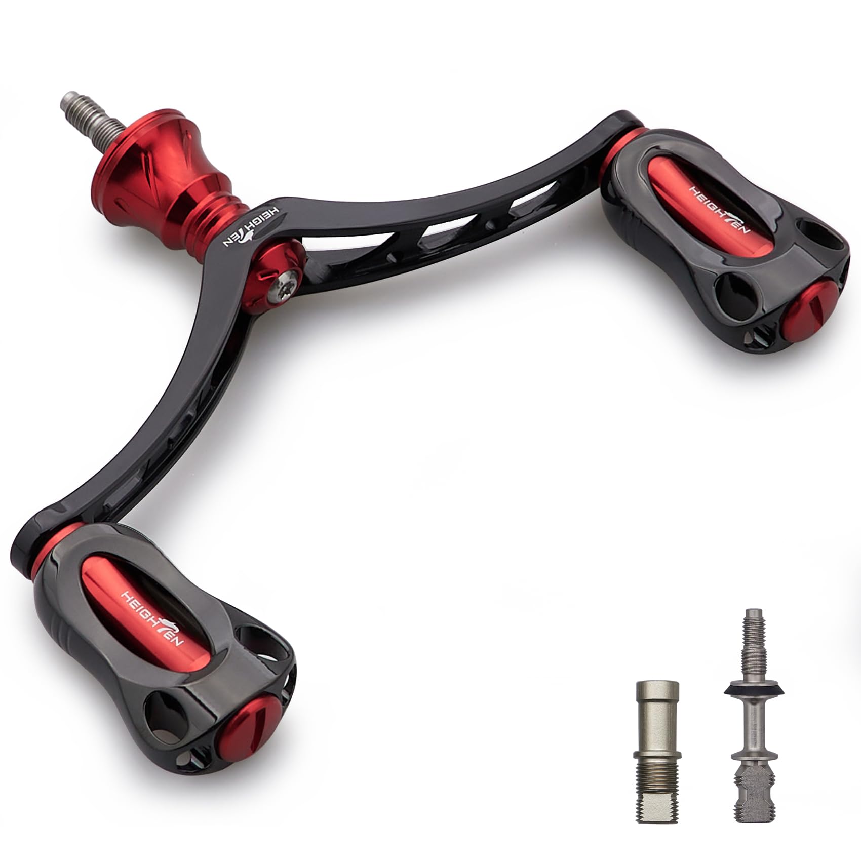 HEIGHTEN 98mm リール ハンドル 22mm ノブ 搭載 シマノ ダイワ 通用 スピニングリール用 Aurora Series (ブラック＆レッド) (855)