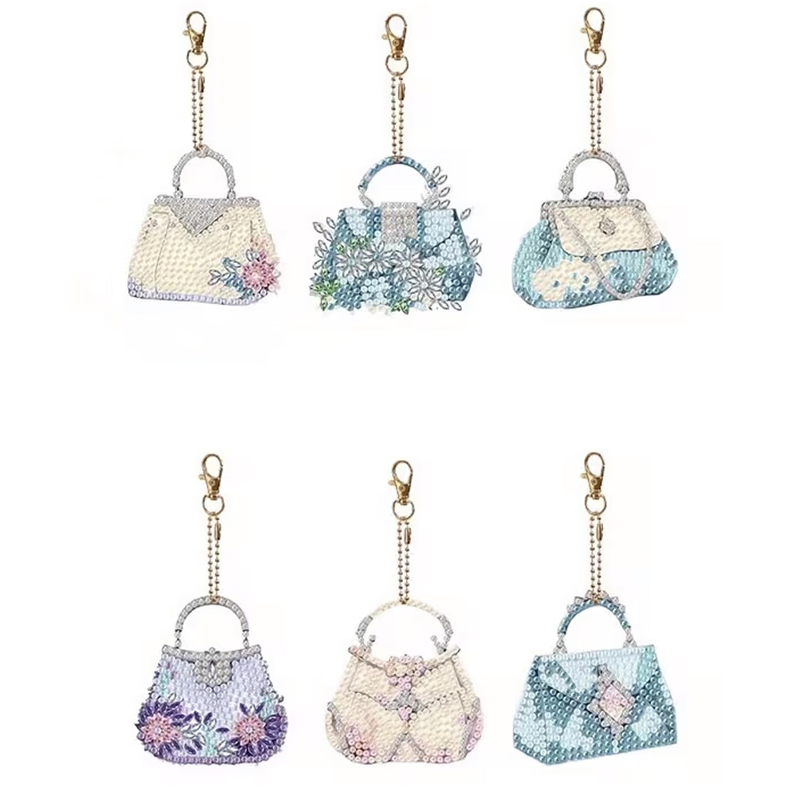 Rakuten - Amyaker ダイヤモンドアート キット 6個入 カバン DIY キーホルダー 5Dダイヤモンド塗装キット ダイアモンドビーズ キーホルダー 両面全貼り付け DIY手作り 財布 キーペンダント バッグ 装飾用