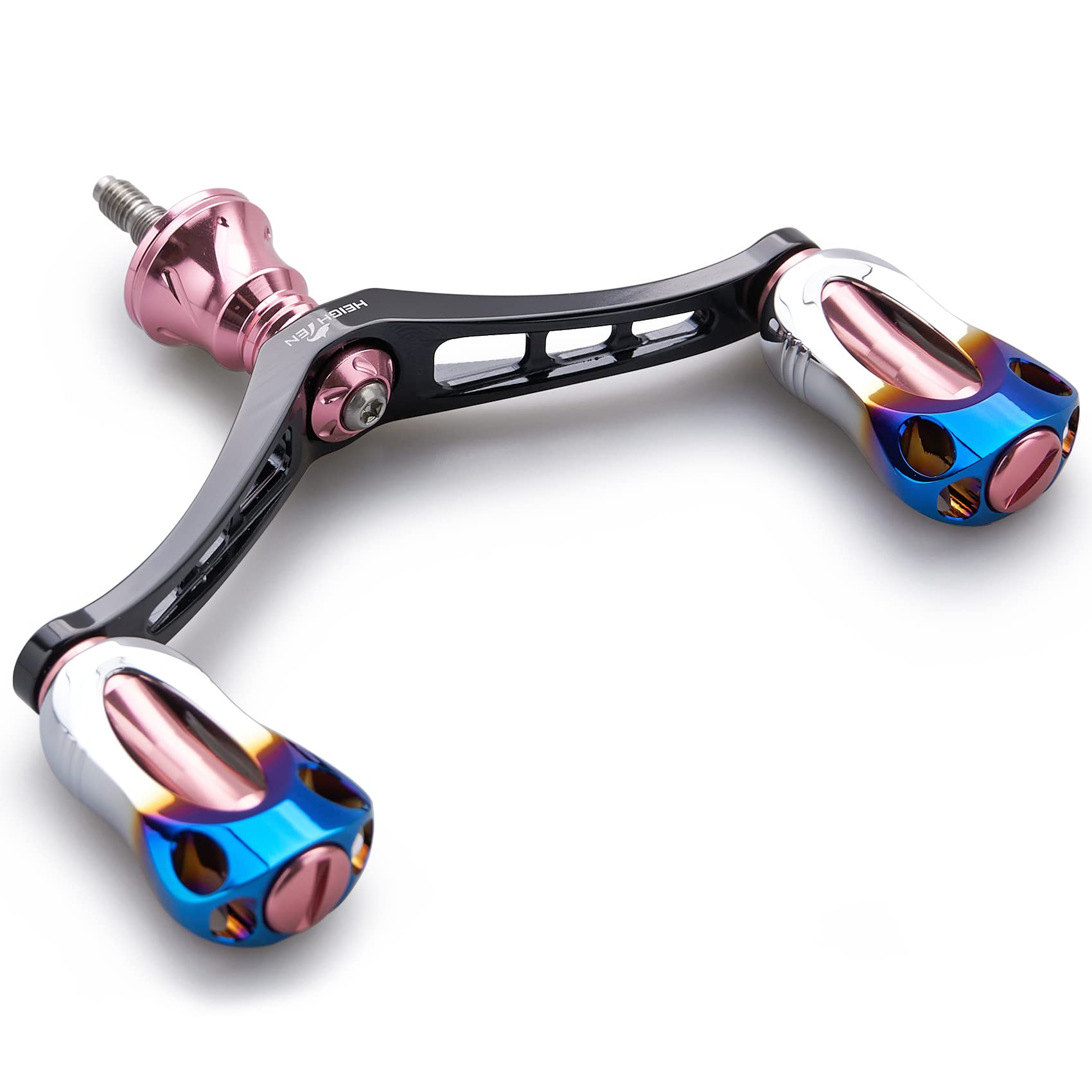 HEIGHTEN 92mm リール ハンドル 22mm ノブ 搭載 シマノ ダイワ 通用 スピニングリール用 Aurora Series (桜ピンク＆ブラック) (573)