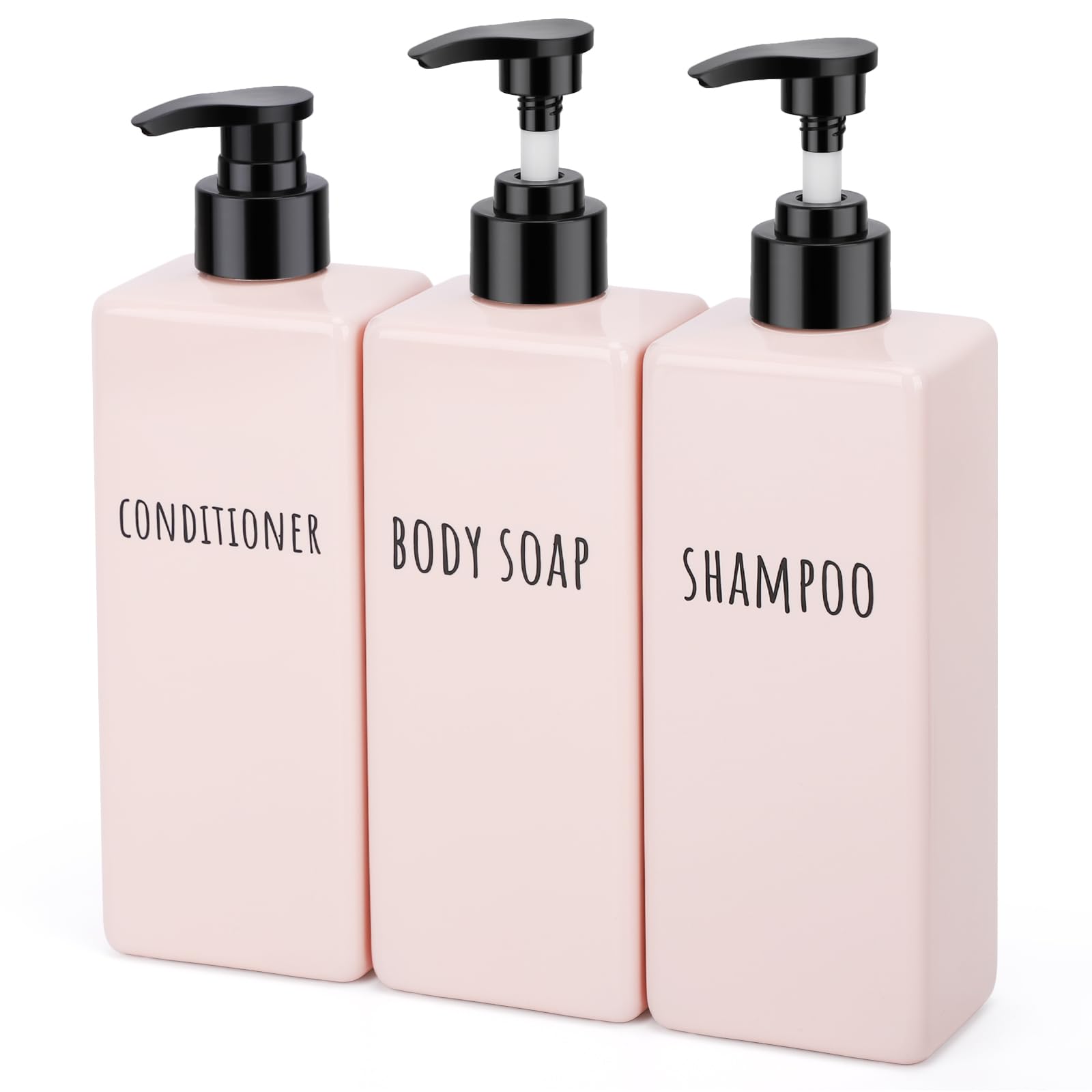 Segbeauty シャンプーボトル ピンク 3本セット 500ml 方形 ステッカー付き シャンプーボトル 可愛い デ..