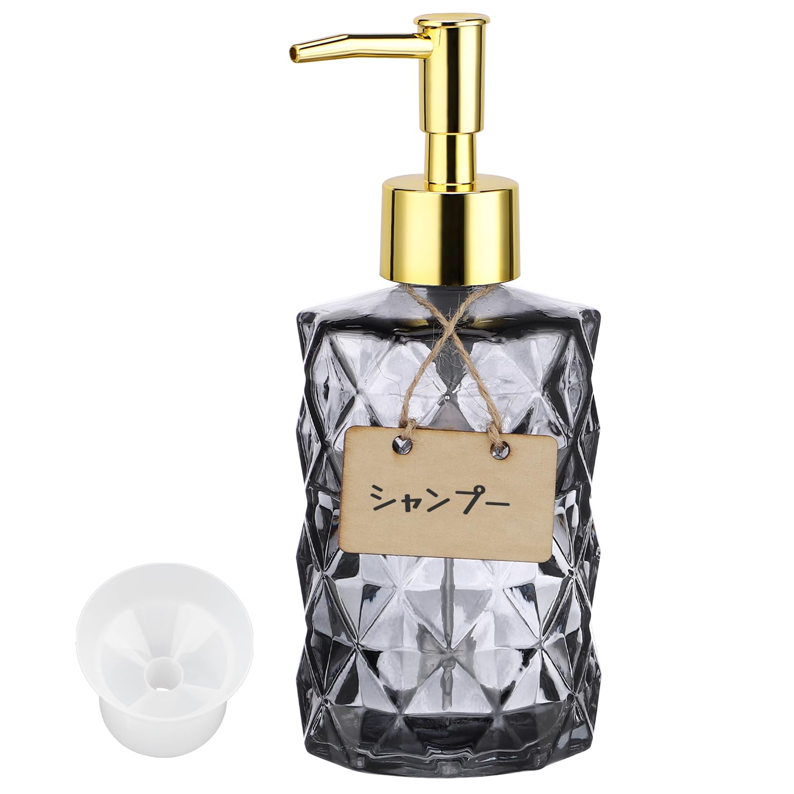 Segbeauty ディスペンサー 詰め替えボトル シャンプーボトル 可愛い 350ml 灰色 ガラス製 DIYラベルカード付き シャンプーボトル 容器 おしゃれ 漏れ防止 簡単取り付け 浴室 洗面所 アルコール 洗濯洗剤 食器用洗剤 適用（350ml 灰