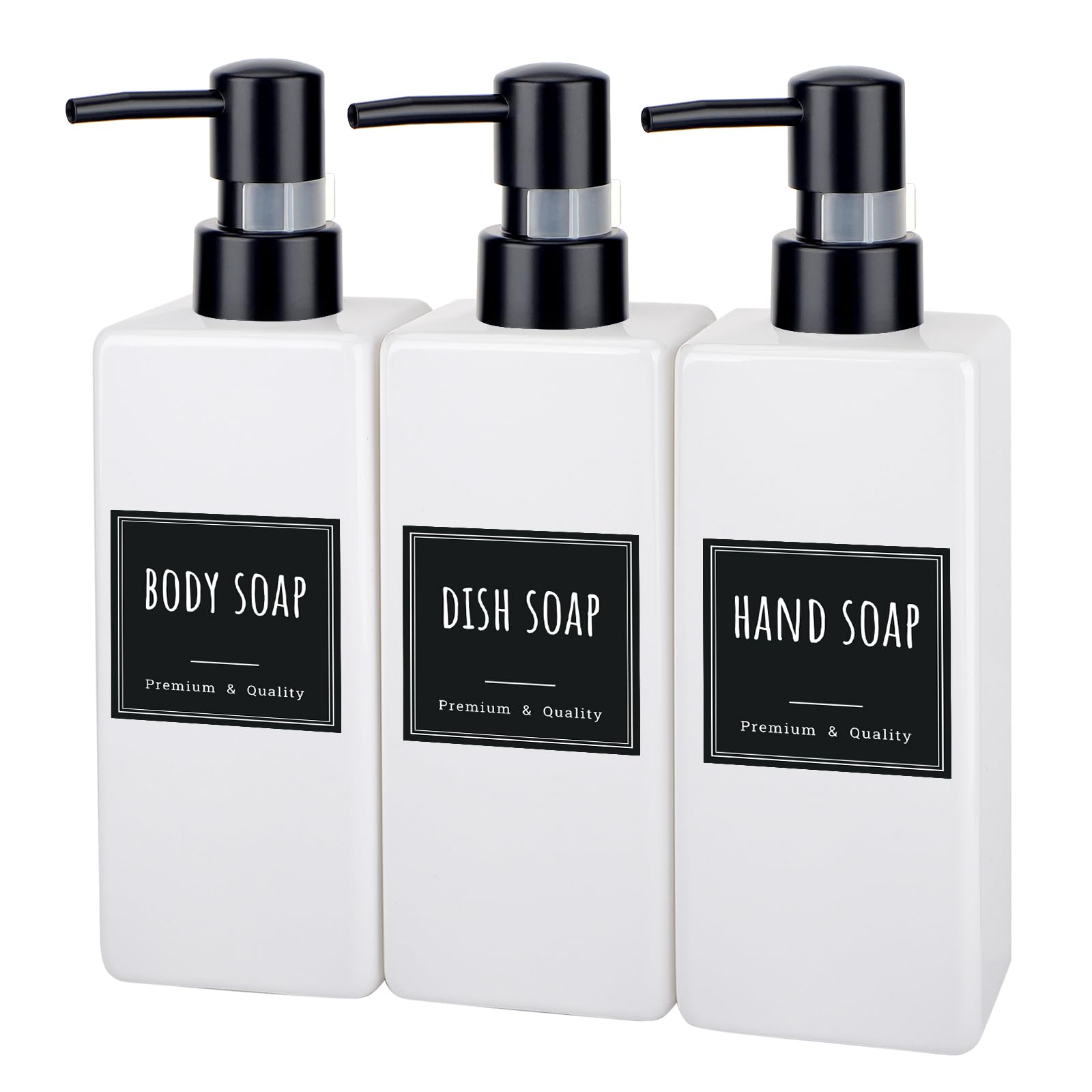 Segbeauty シャンプーボトル 3本セット 500ml ホワイト 白い ラベルシール付き 方形 ディスペンサー 詰め替えボトル ステッカー付き 防漏デザイのンポンプ 容器 大容量 おしゃれ 漏れ防止 簡単取り付け 浴室 洗面所 アルコール 洗濯洗剤