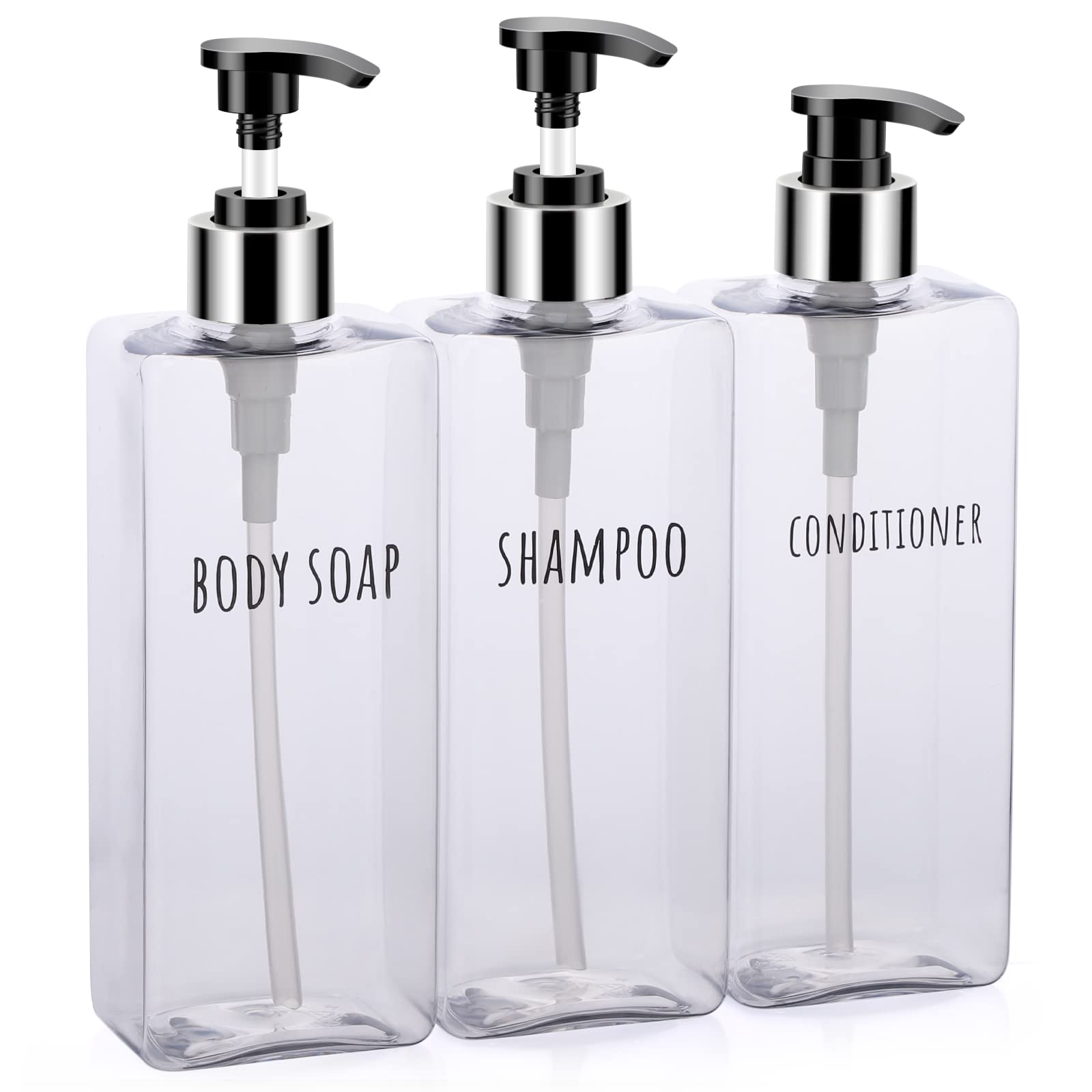 Segbeauty シャンプーボトル ディスペンサー 詰め替えボトル 3本セット 500ml 透明 方形 容器 大容量 おしゃれ 漏れ防止 簡単取り付け 浴室 洗面所 アルコール 洗濯洗剤 食器用洗剤 適用