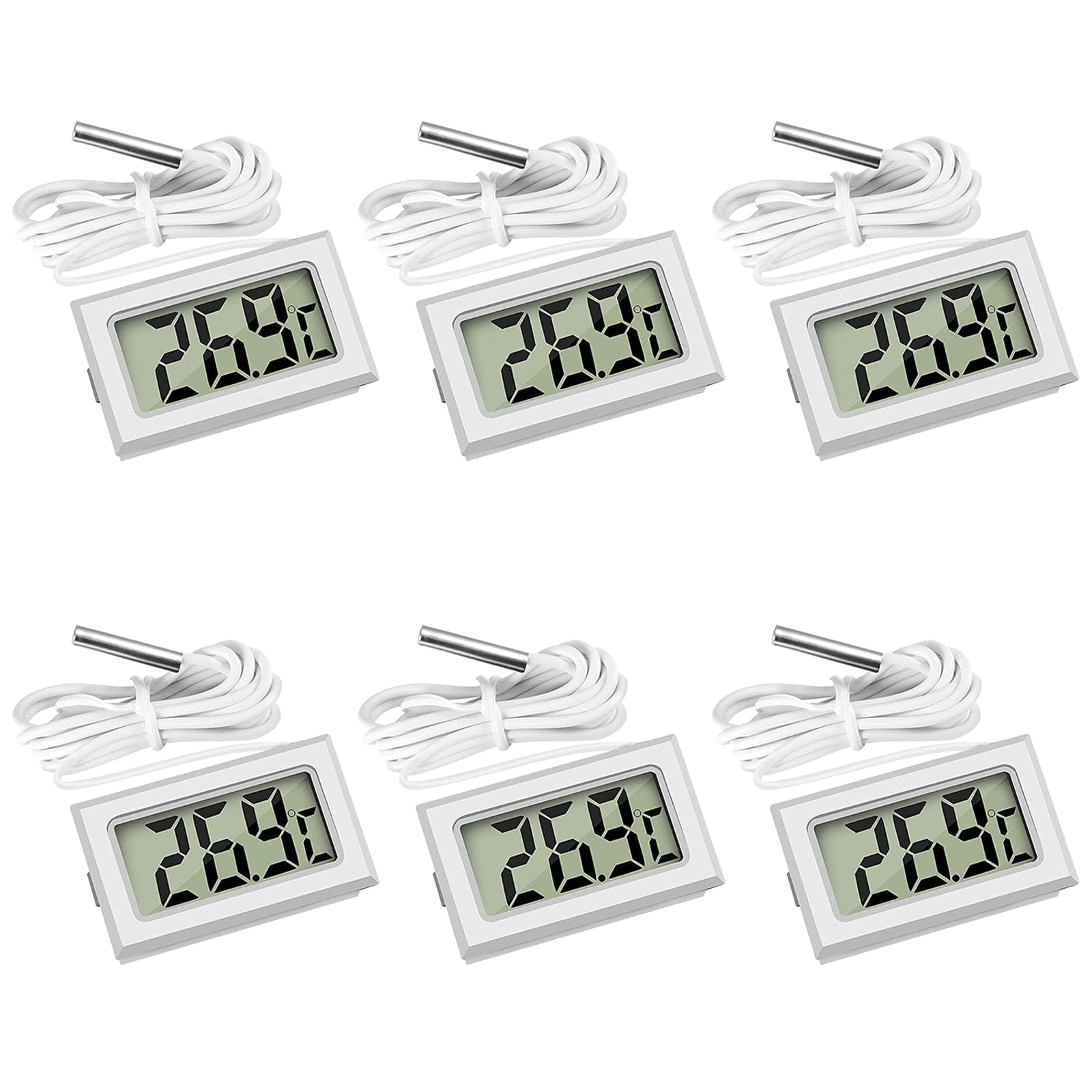 Rakuten - サムコス LCDデジタル温度計 -50℃・110℃ 温度モニター 防水温度プローブ 冷蔵庫 魚タンク 爬虫類 水族館 栽培用 温度計 小型 簡単便利 6個セット (ホワイト)