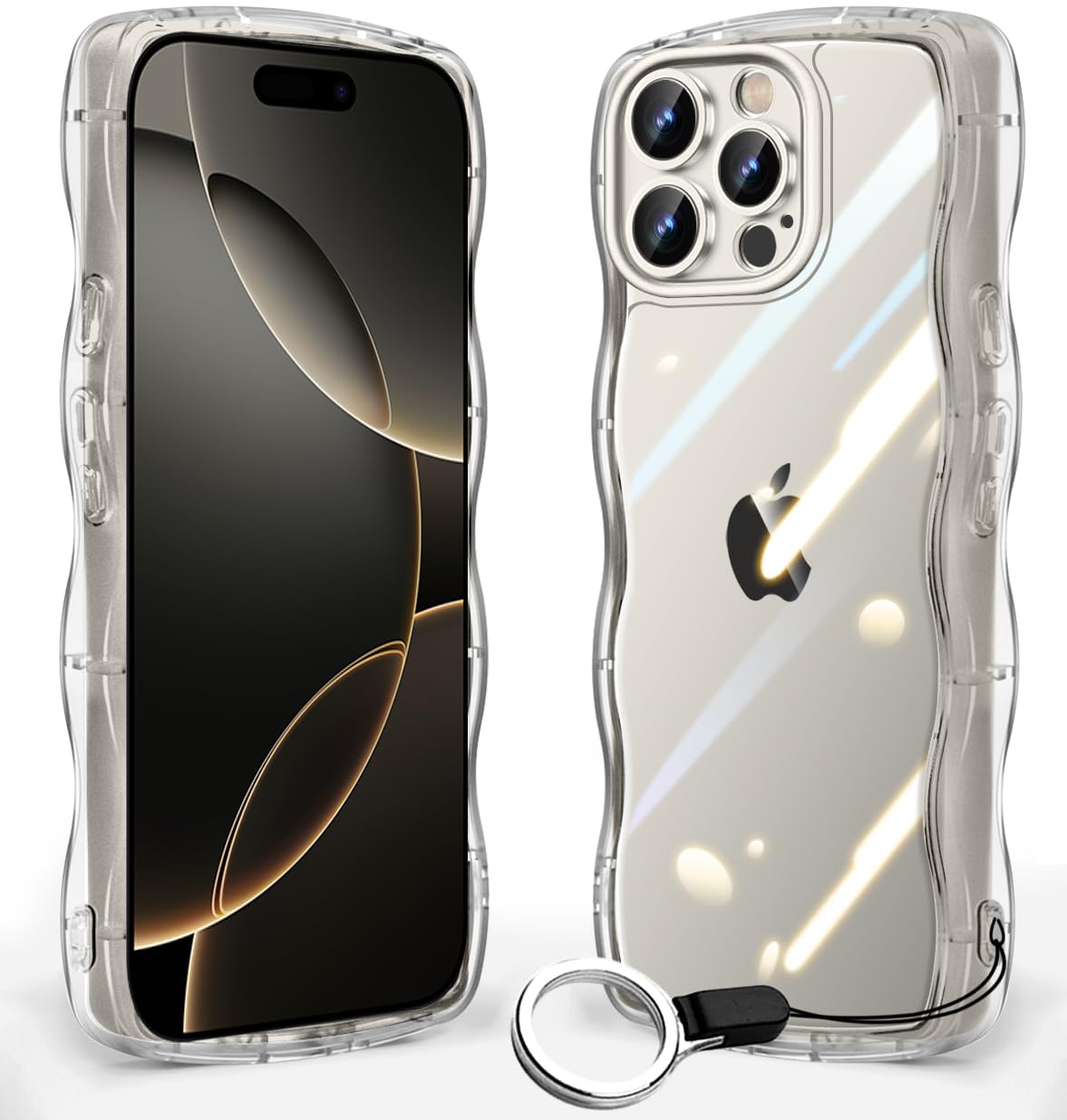 Rakuten - iPhone 16 Pro Max 用 ケース クリア 波状フレーム グーグル アイフォン 16 Pro Max 用 カバー 耐衝撃 うねうね 女性用 女子向け 人気 iPhone16ProMax 用 スマホケース 薄型 軽量 透明 TPU ストラップホー