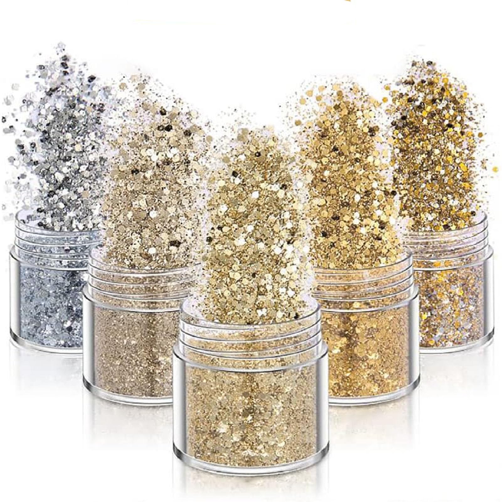 SensaBliss グリッター 容器入り ネイルパーツ キラキラ ネイルアート ラメグリッター ラメパウダー ネイルパウダー スパンコール 顔飾り/ヘア飾り レジンパーツ 工芸品 手芸 Diy用 クリスマス/パーティー/舞踏会 メイク用品 5個セット (