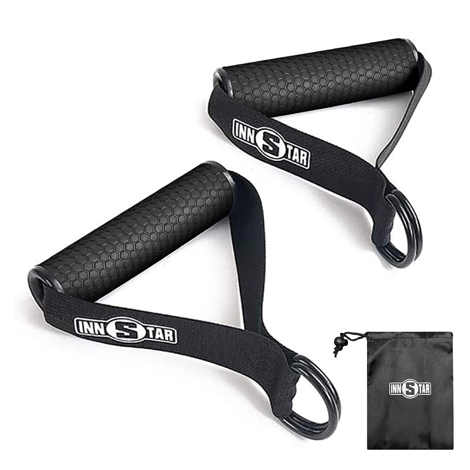 NNSTAR エクササイズハンドル トレーニング ハンドル フィットネス グリップバンド トレーニングチューブ ケーブルマシン tバーロウ用 高耐荷重 MAX181kg 滑りにくいきちんと 接合部2個セット(ブラック)