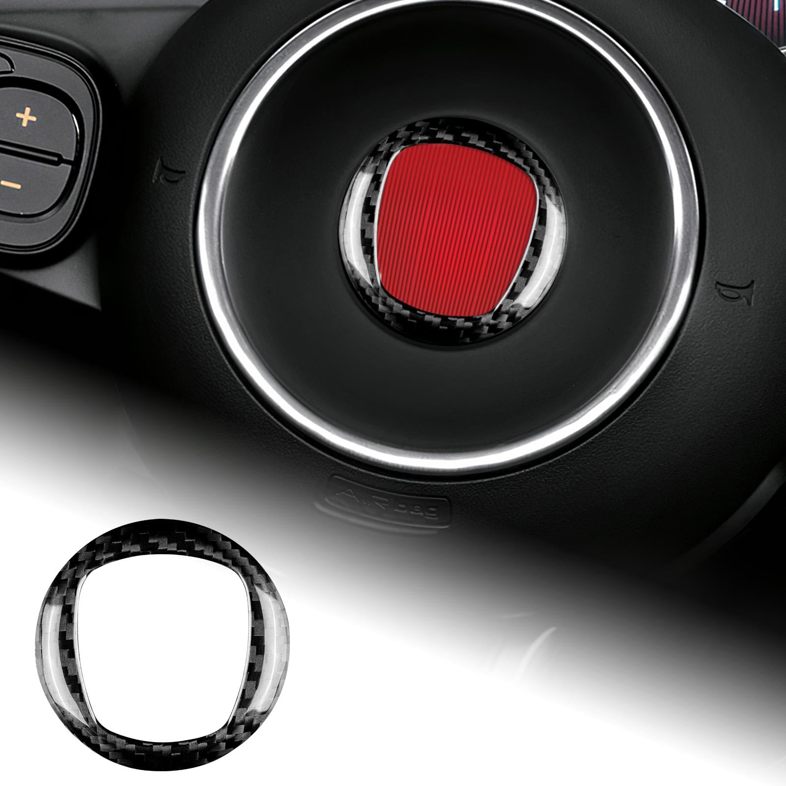 AIRSPEED Fiat 500 フィアット 500 / アバルト 595 595C 695 Abarth 2008-2023専用 リアルハード カーボンファイバー アクセサリー 内装 パーツ ステアリングホイールセンタートリムリング ステッカー ガーニ