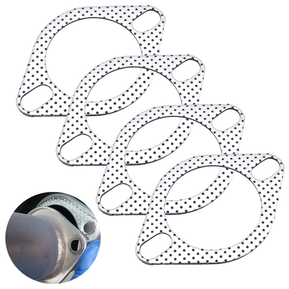 LOYELEY マフラーガスケット 4枚入り 厚さ2mm フランジガスケット ターボガスケット 排気ガスケット 金属リング 強化リング 高温耐性 セラミック エンジン カバー ガスケット汎用 マフラーオートバイ用 (63mm)