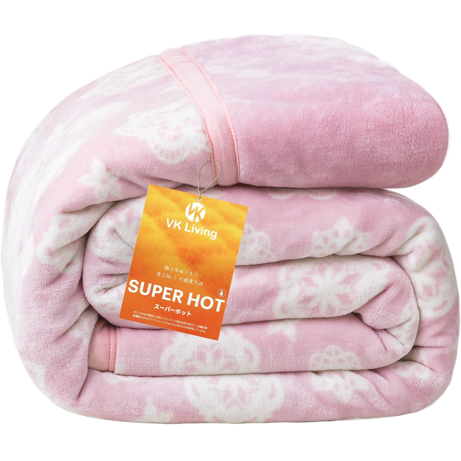 VK Living 毛布 二枚合わせ シングル 【瞬間超発熱・エアコン調温中綿】【SUPER HOT】 冬用 あったか 厚手 フランネル扁平糸 保湿加工 掛け毛布 襟付き 吸湿発熱 ふわふわ 静電防止 丸洗いOK 140x200cmレース柄 ピンク