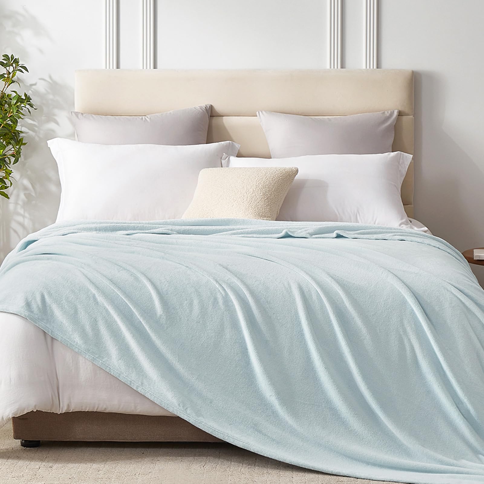 Hansleep 毛布 もうふ ダブル 夏用 ブランケット 大きめ 180x200cm 大判 アイスブルー マイクロファイバー 柔らかく 肌触り フランネル 洗える 軽量 静電防止 四季適用 (180x200,アイスブルー)