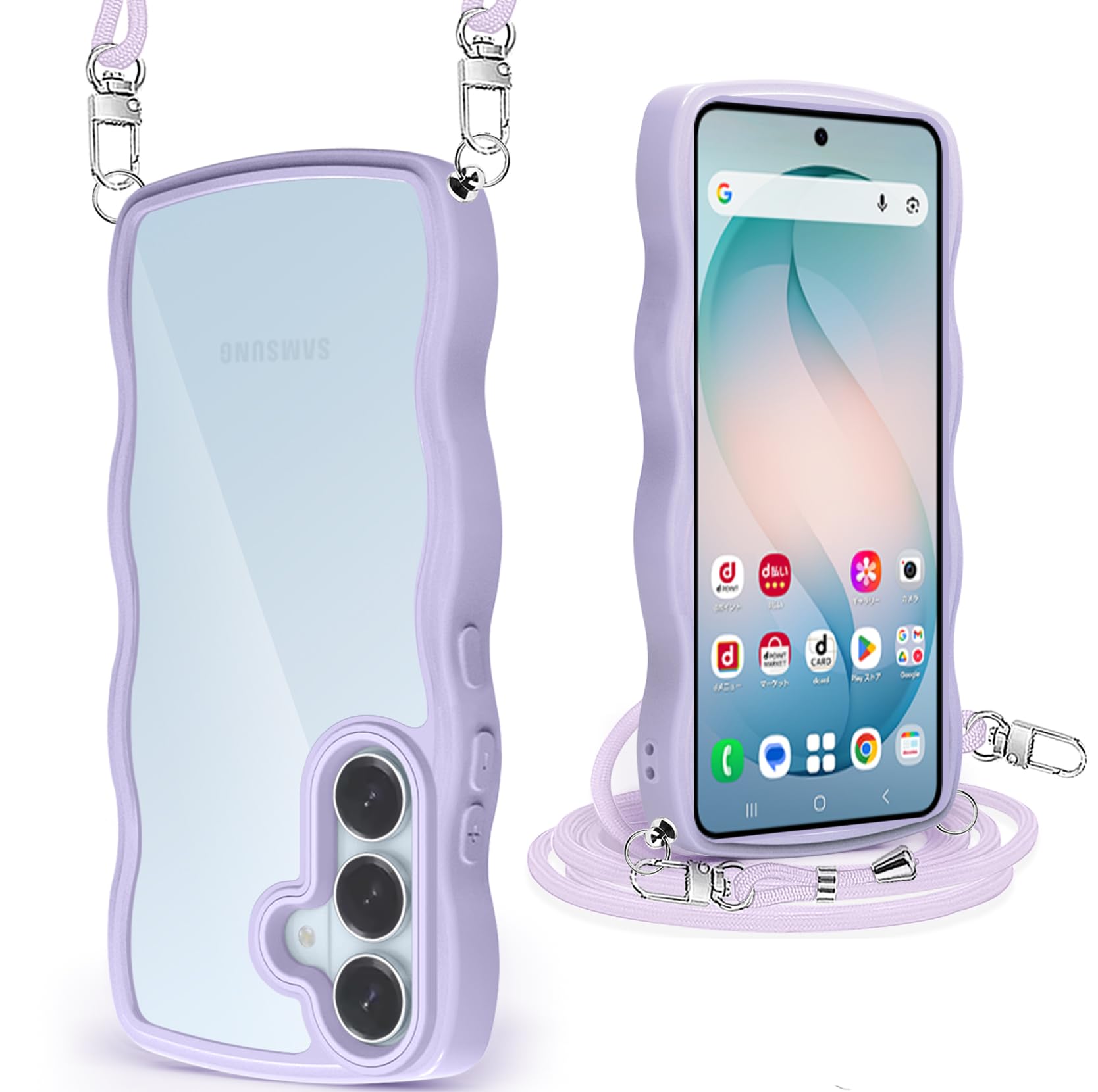 Rakuten - Yungsome For Samsung Galaxy S26 ケース クリア ショルダー かわいい 耐衝撃 ギャラクシーS26 スマホケース ストラップ付き 取り外し可能 長さ調整可能 首かけ 肩掛け カバー 透明 薄型 軽量 TPU （パープル）