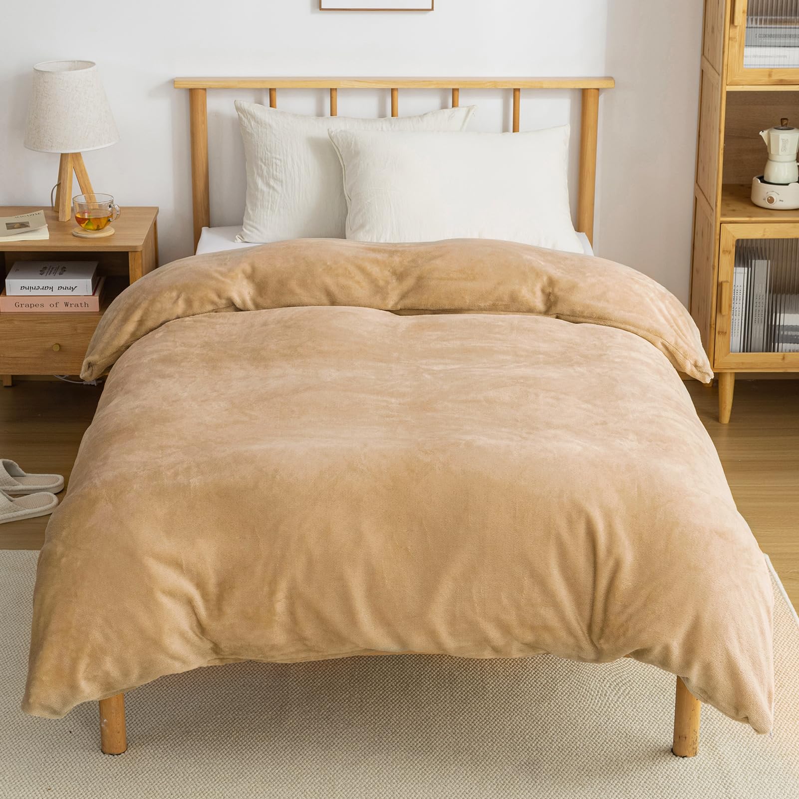 VK Living 掛け布団カバー 冬 シングル あったか フランネル 布団カバー【SUPER HOT】 毛布にもなる2WAY仕様 抗菌防臭 掛けカバー 全開ファスナー 8ヶ所ループ付き 150×210cm モカ